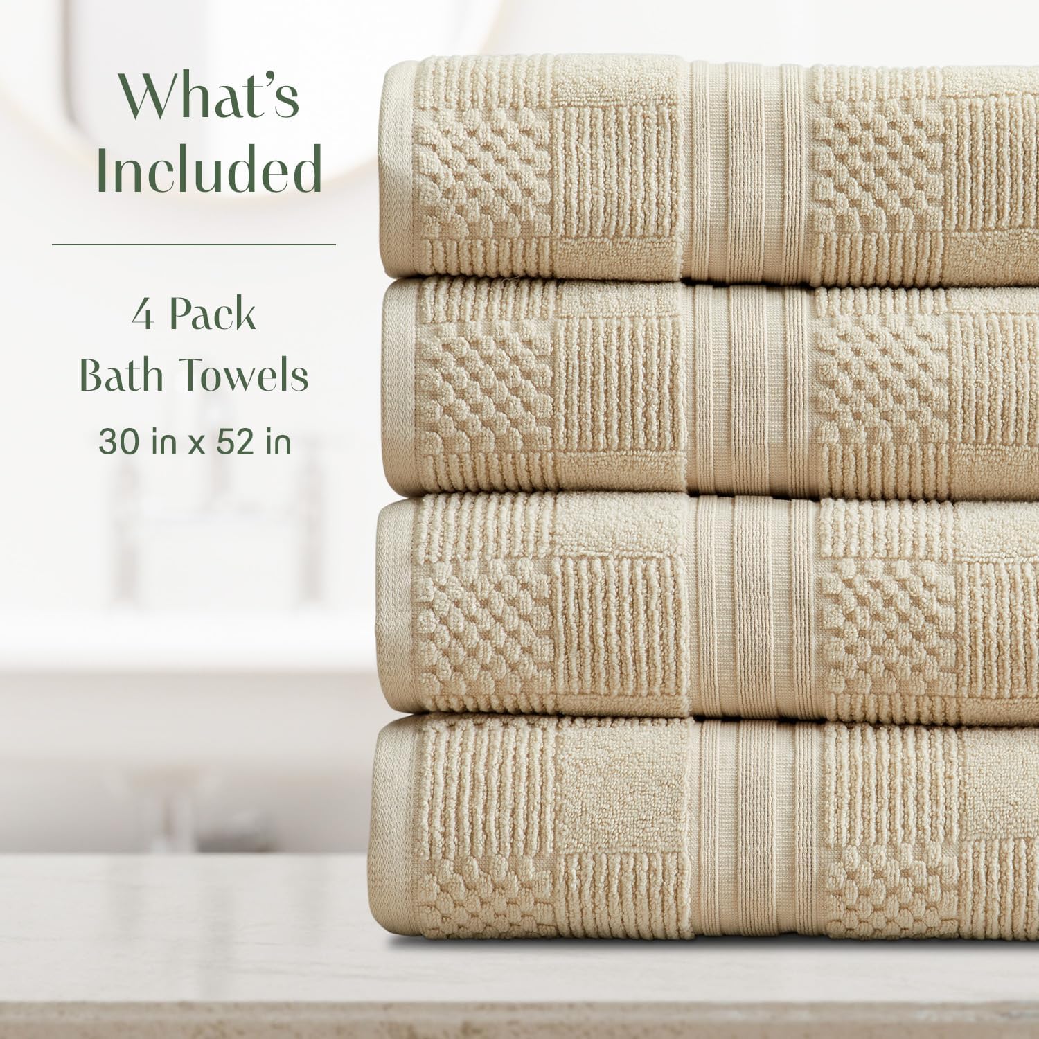 Springtree Home 100 Cotton Bath Towel Set of 4 Beige