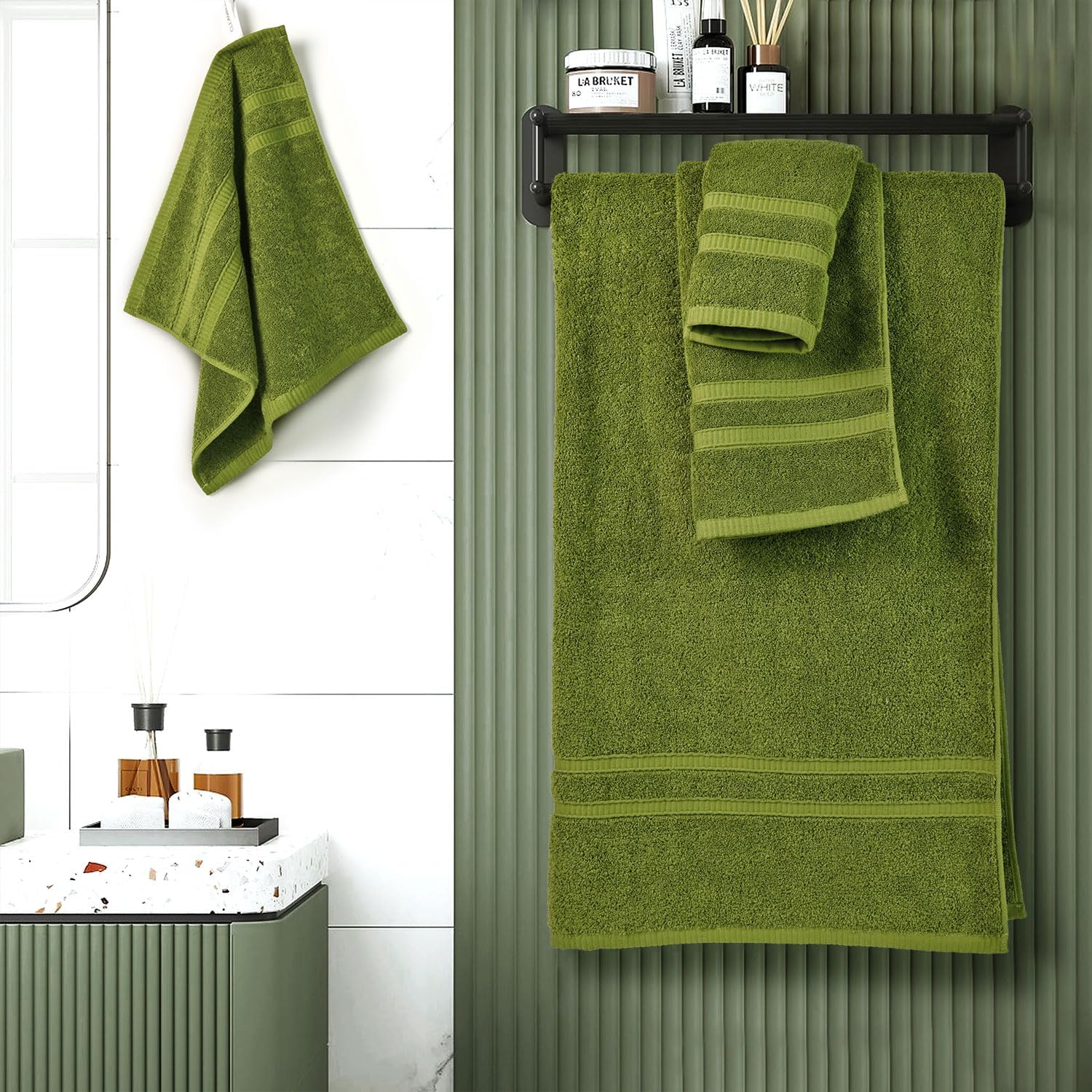 Cleanbear Bathroom Towel Set of 4 - 100 Cotton Moss Green