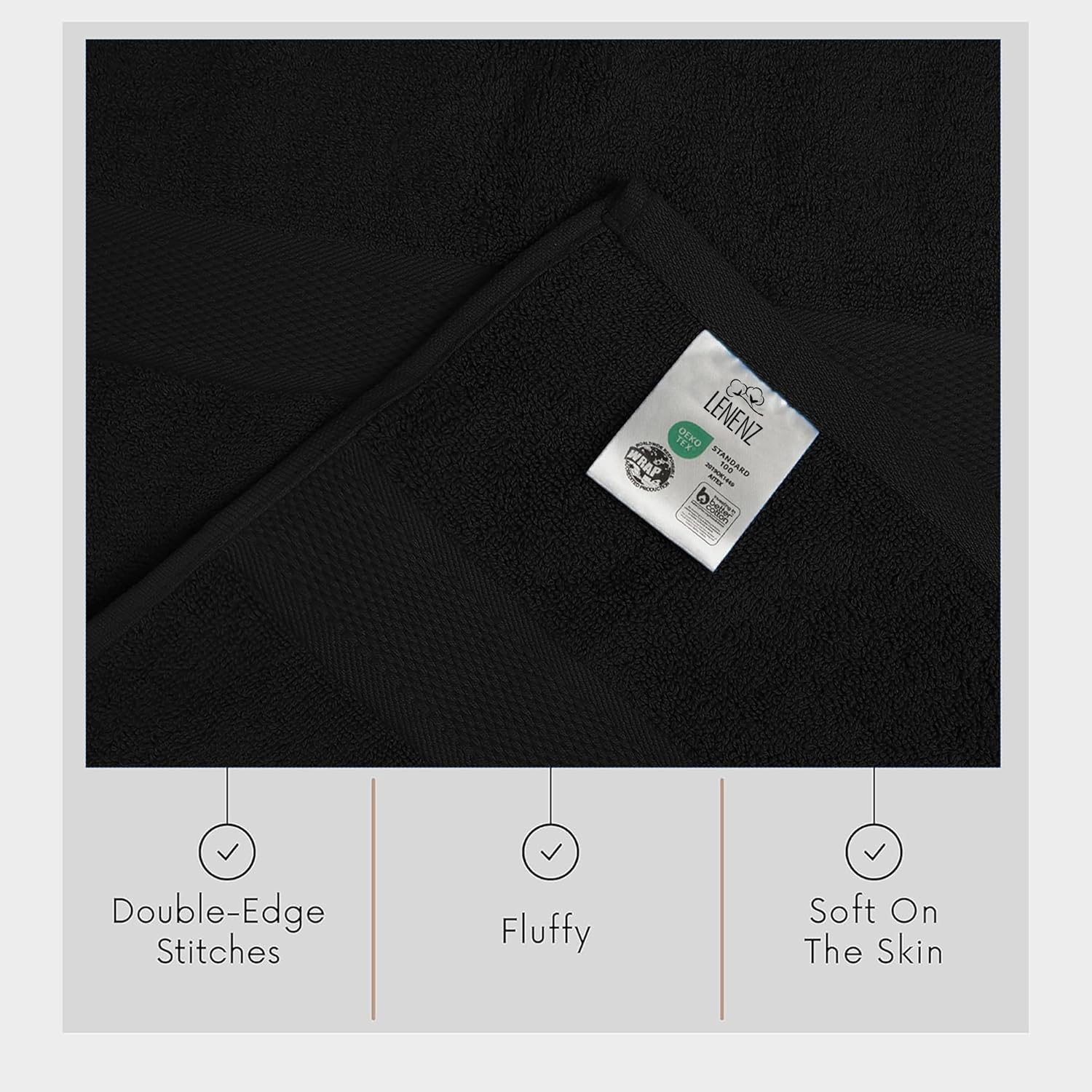 Lenenz Luxury Bath Towels 4 Pack 27x54 Black