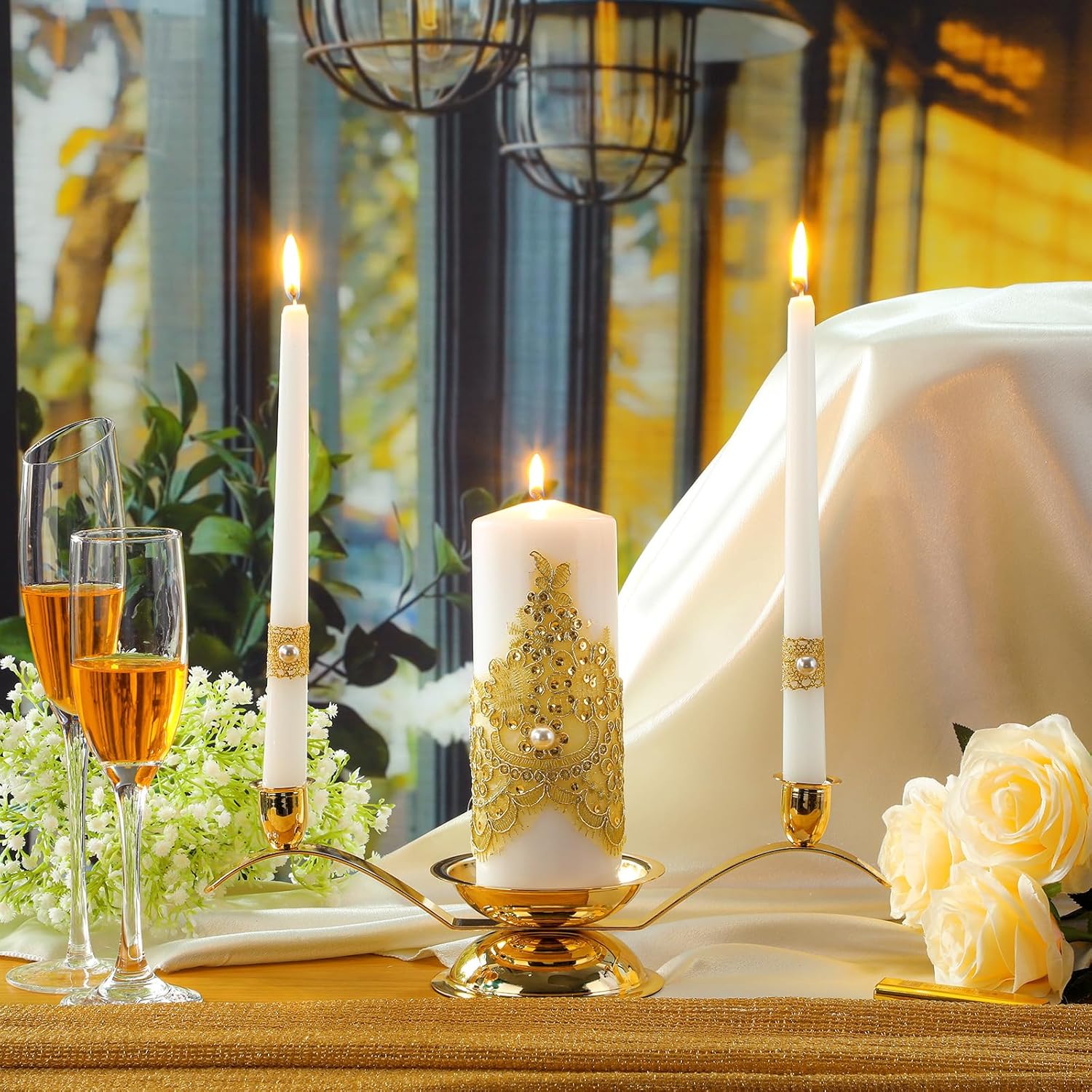 Irenare Gold Unity Candles with Holder for Wedding