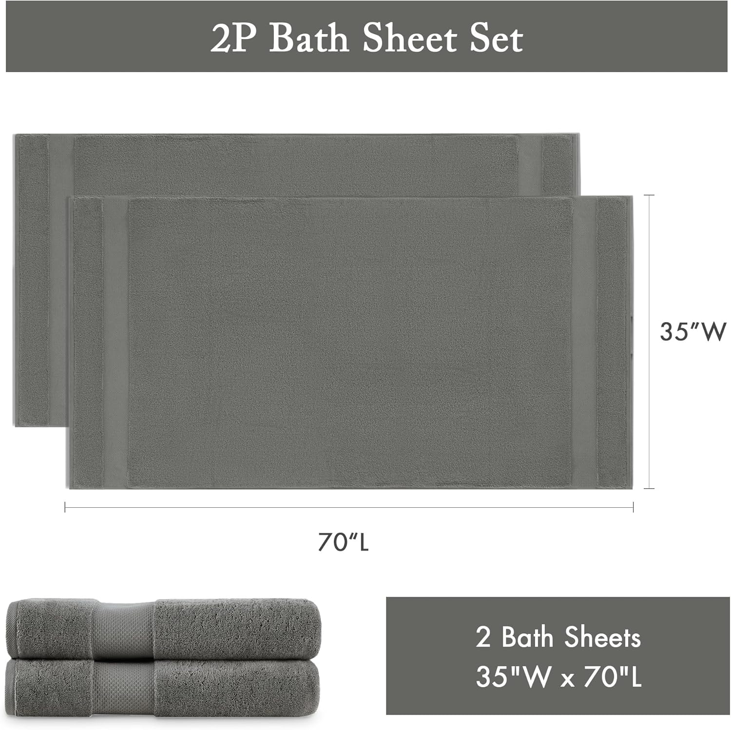 Madison Park Turkish Bath Towel Set 2 Piece 600 GSM Charcoal