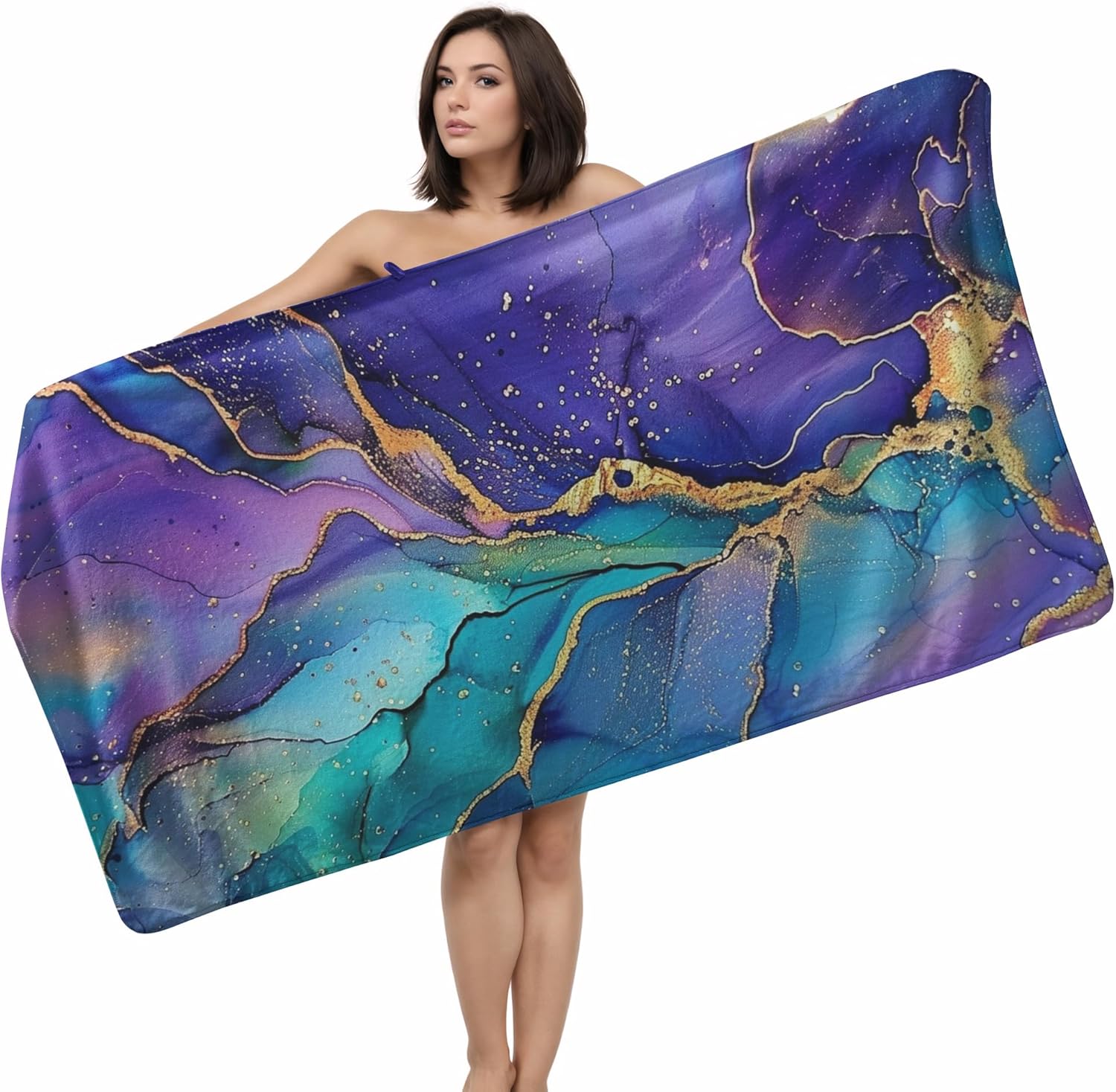 GAIIIIYOU Purple Blue Marble Bath Towel