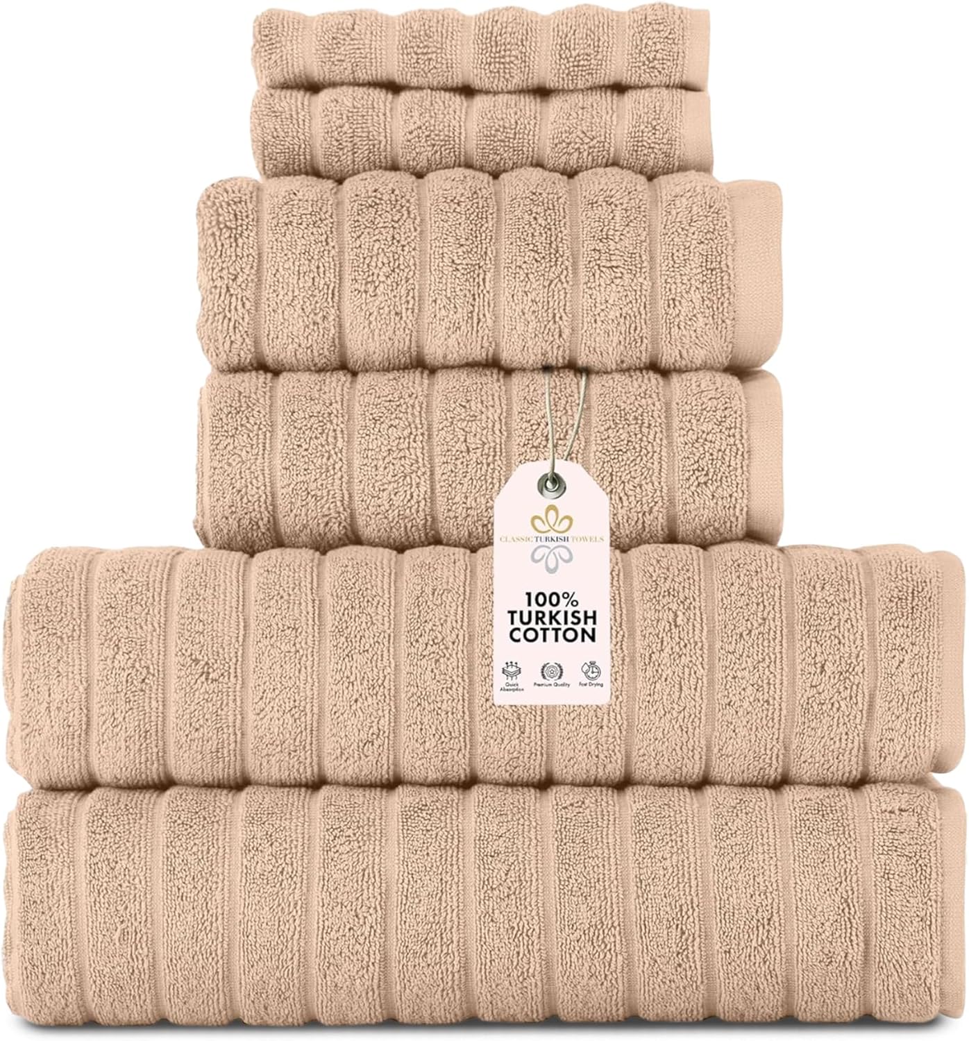Classic Turkish Towels CTT 6-Piece Set Almond Beige