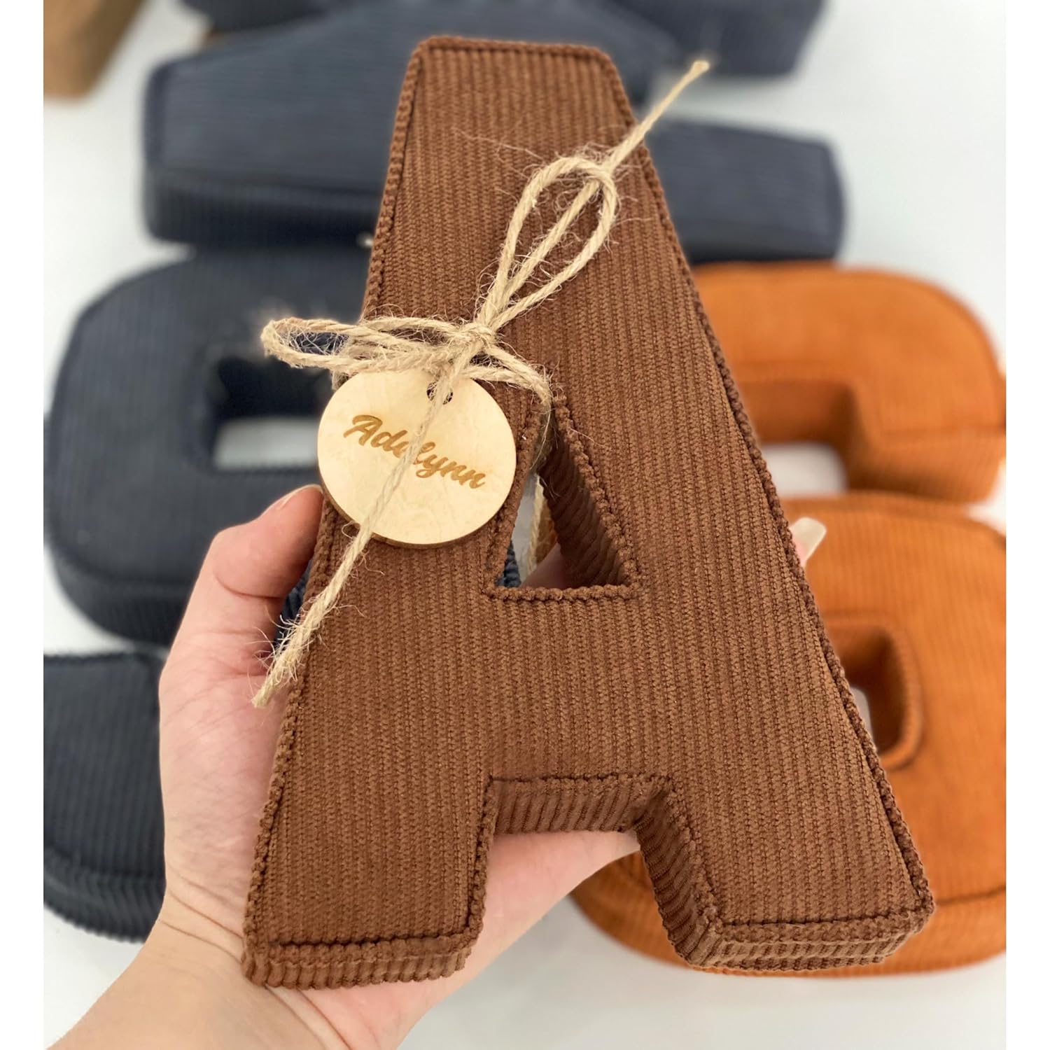 Handmade Corduroy Initial Wooden Sign for Baby Stroller