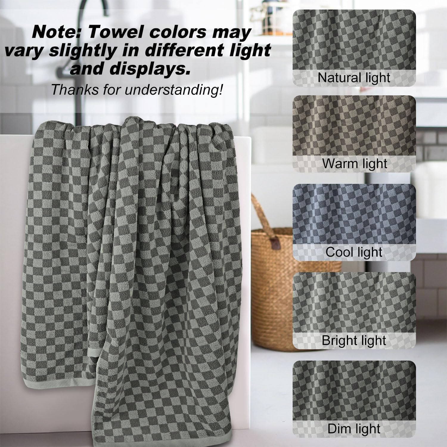 Jacquotha Pack of 2 Grey Checkered Cotton Bath Towels 1