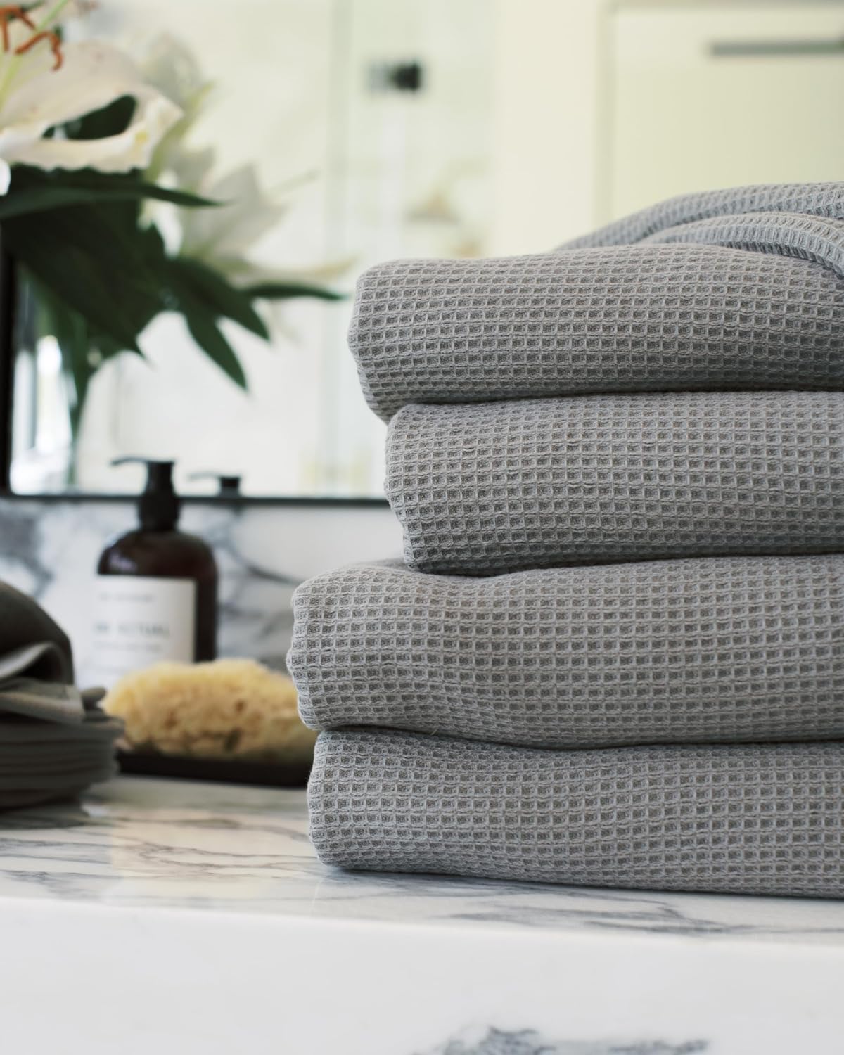 Cozy Earth Waffle Bath Towels 2 Pack - Soft Absorbent Stylish