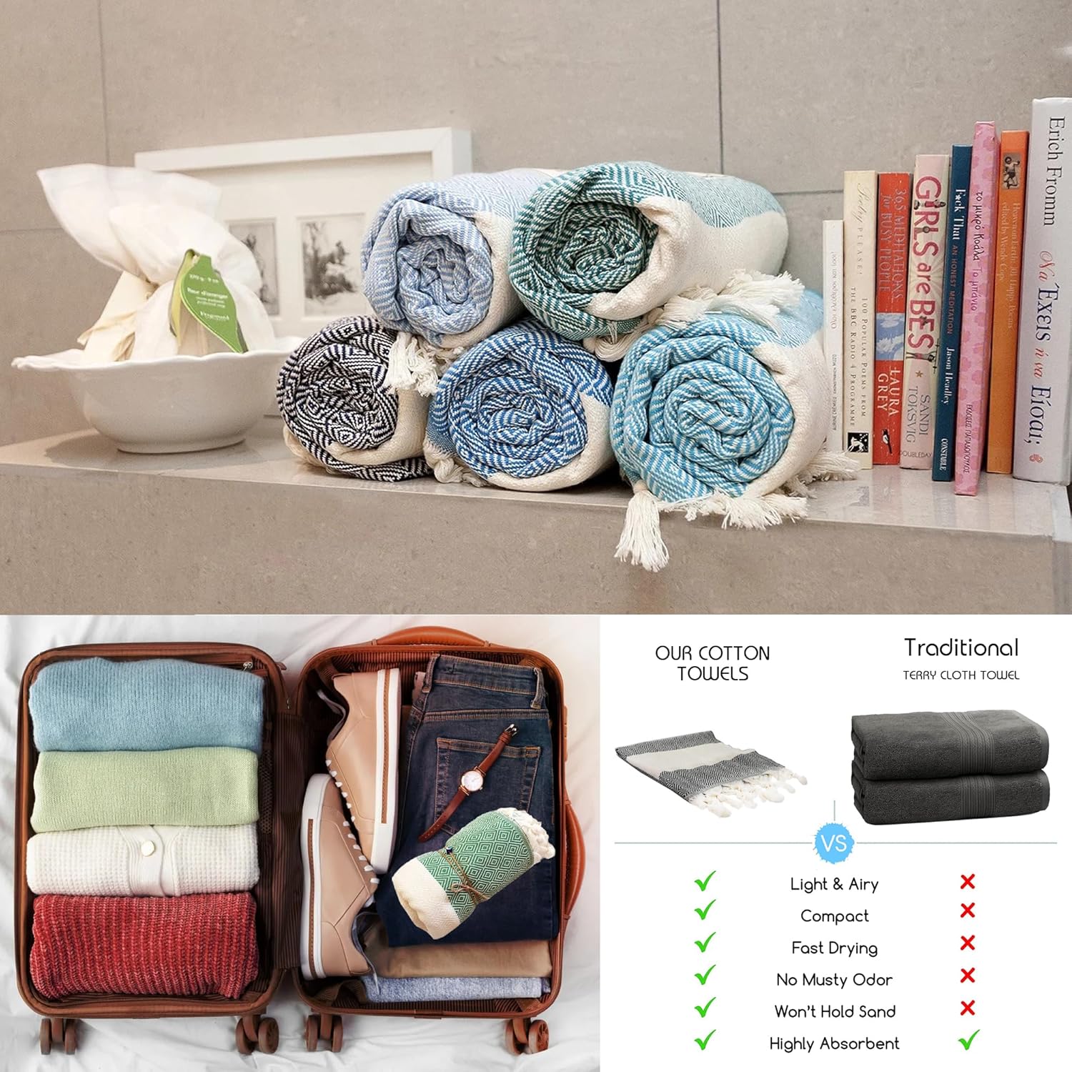Turkish Cotton Beach Towel - Lightweight Soft and Travel Friendly