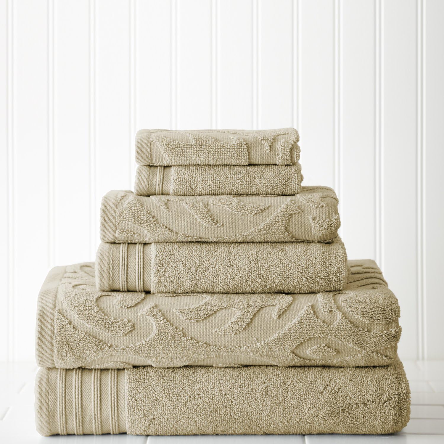 Modern Threads 6 Piece Towel Set Medallion Swirl Taupe 1