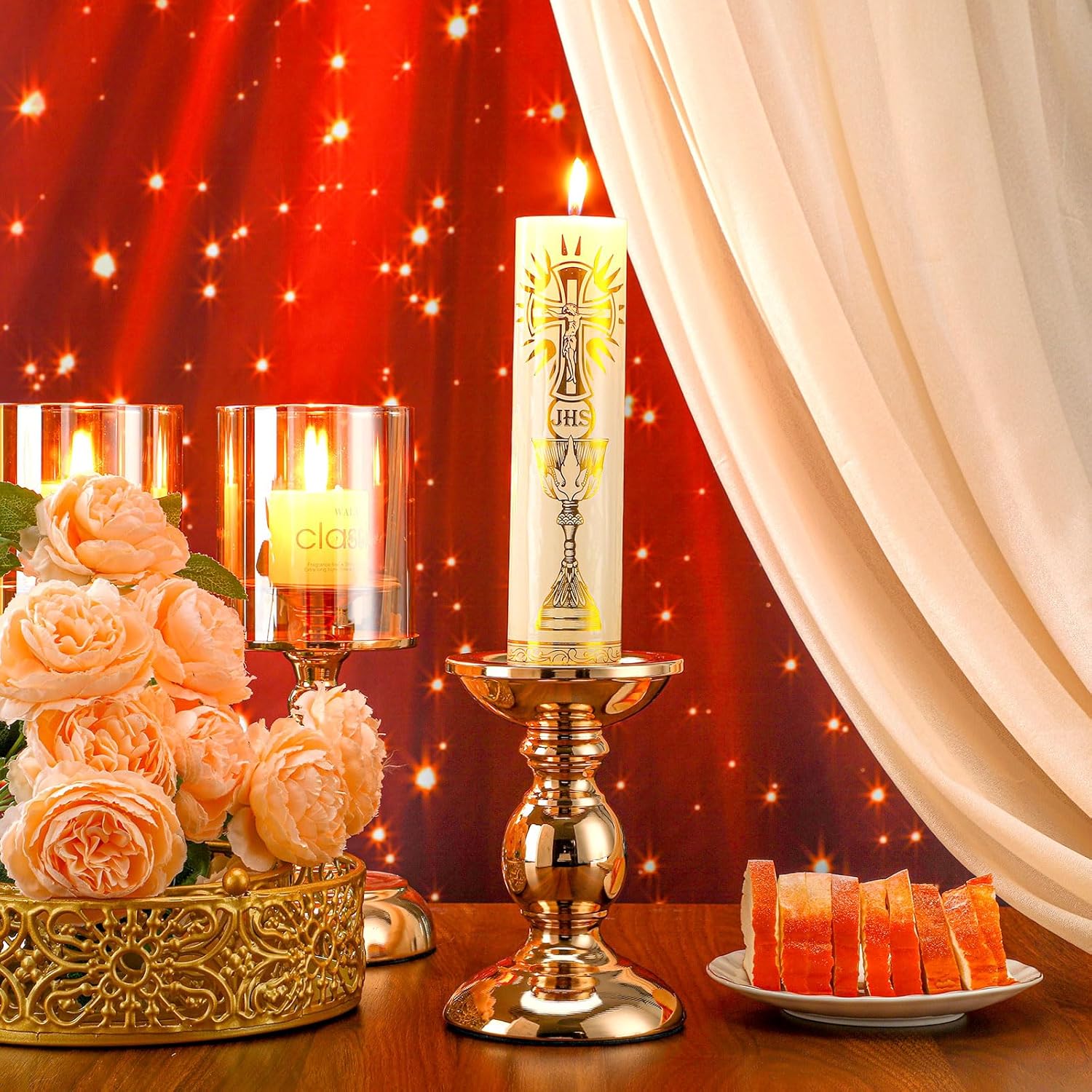 Threlaco Paschal Candle with Iron Holder - Classic Style