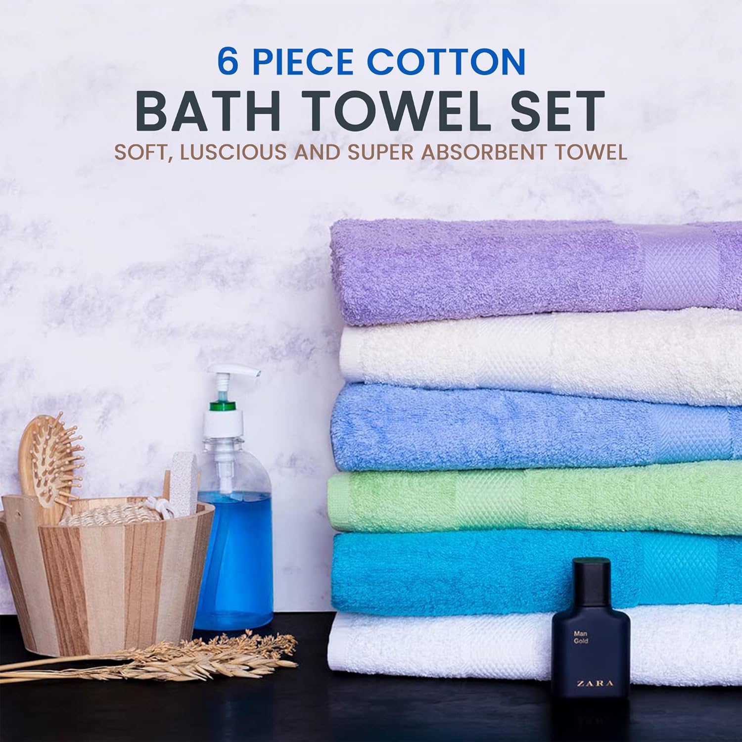 Ashley Mills Bath Towels Set of 6 100 Cotton Soft Absorbent