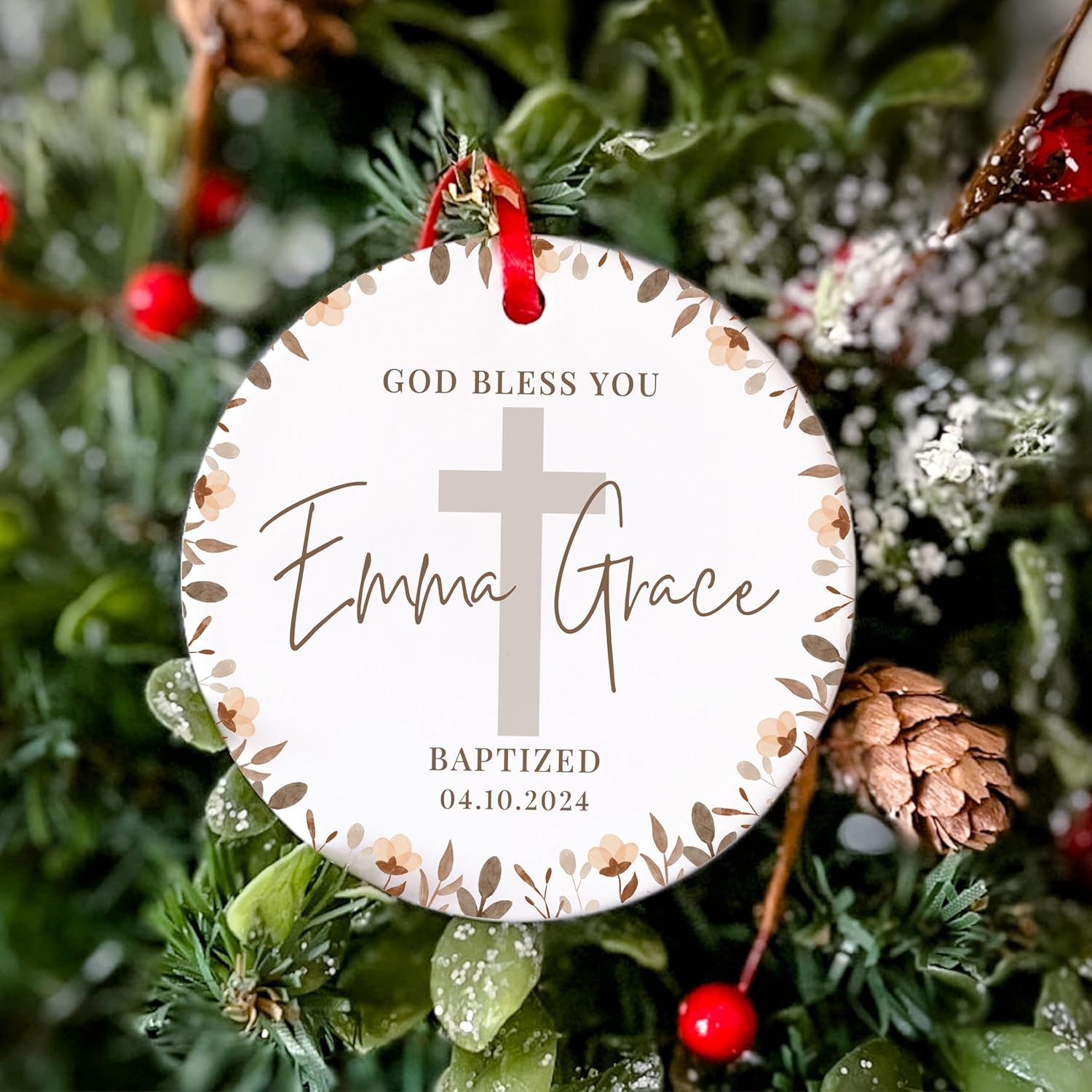 Personalized God Bless You Christmas Ornament for Baptized Kids