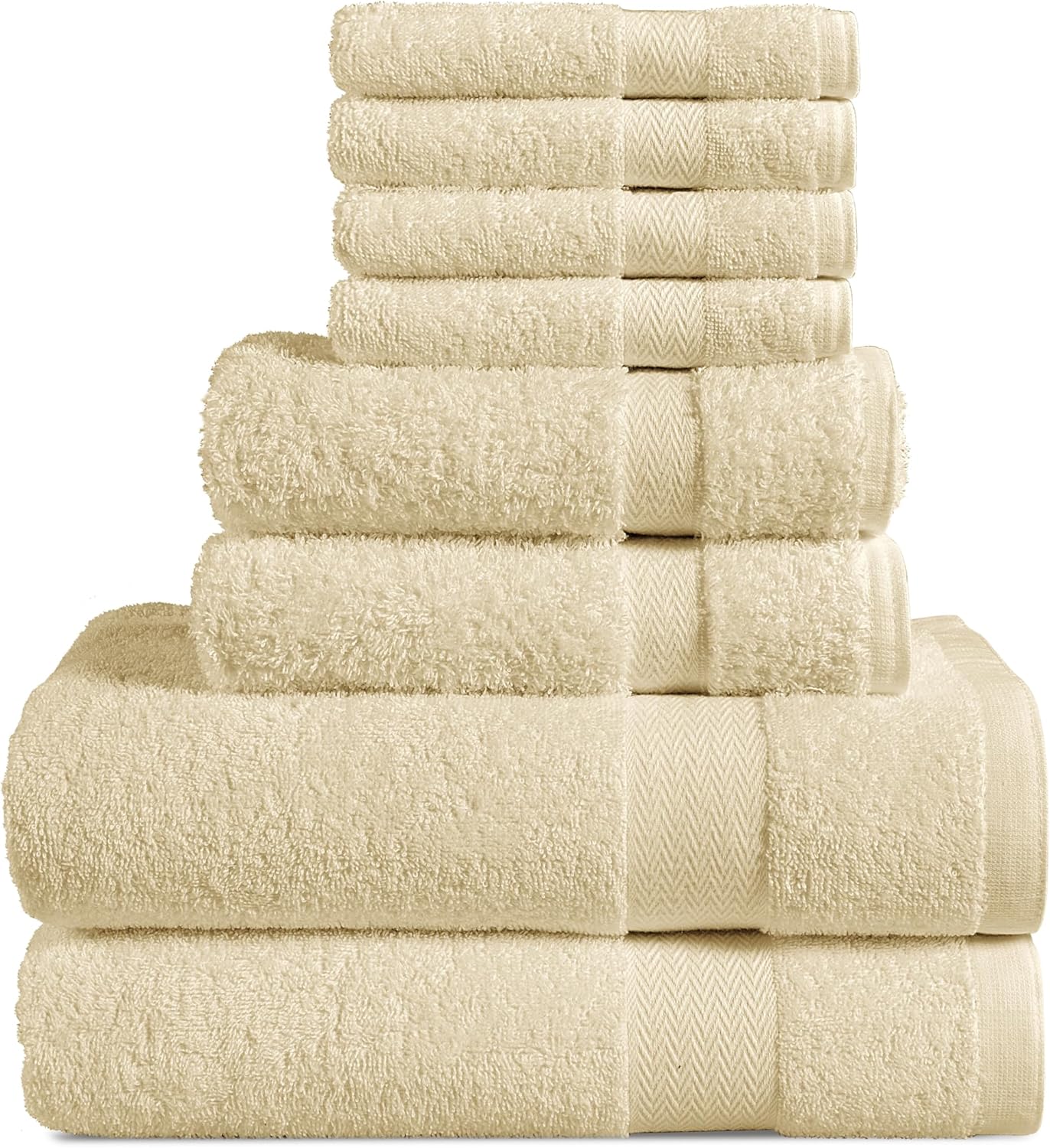 BolBomS 8 Piece Towel Set - Ultra Soft 100 Cotton Beige