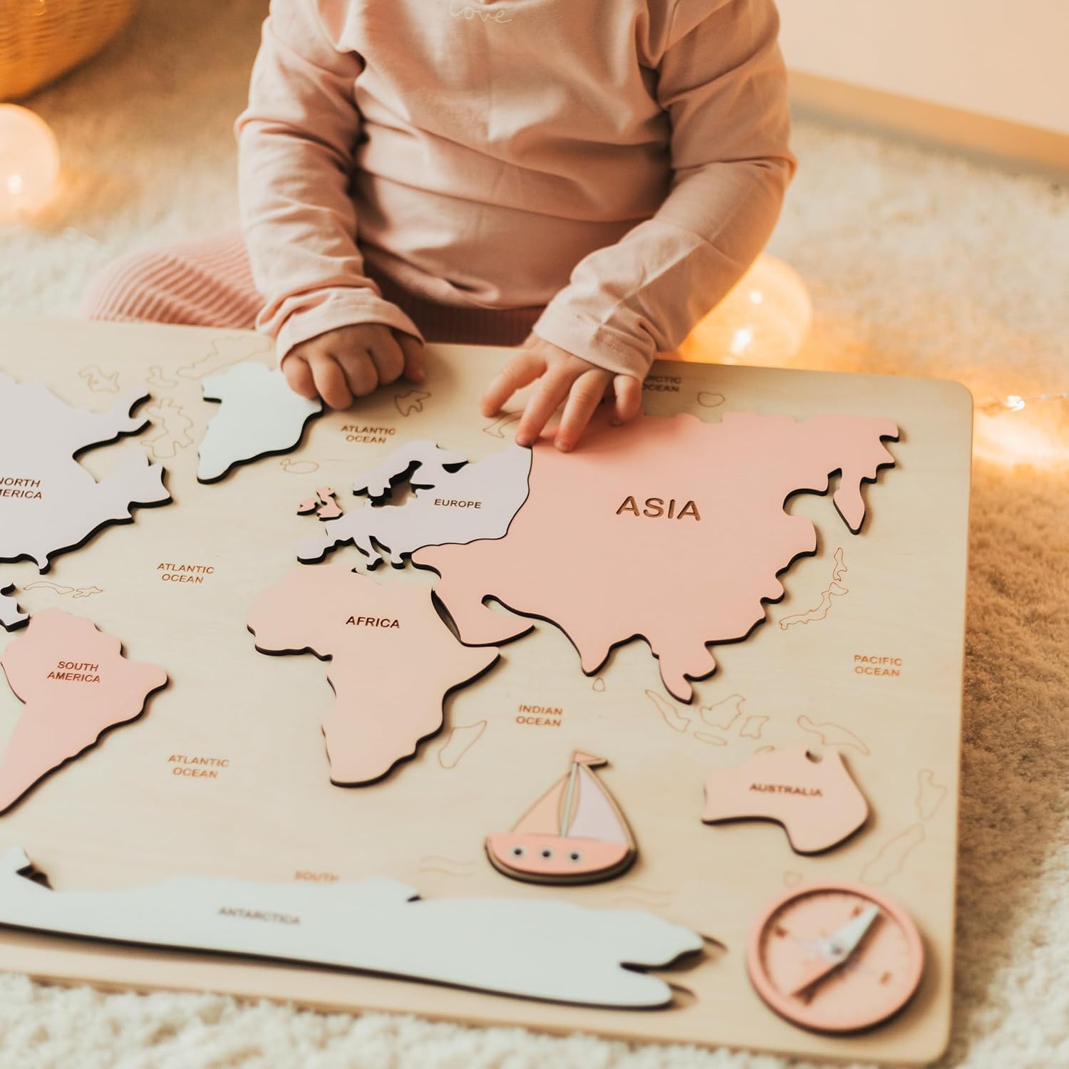 Wooden World Map Puzzle Montessori Educational Toy