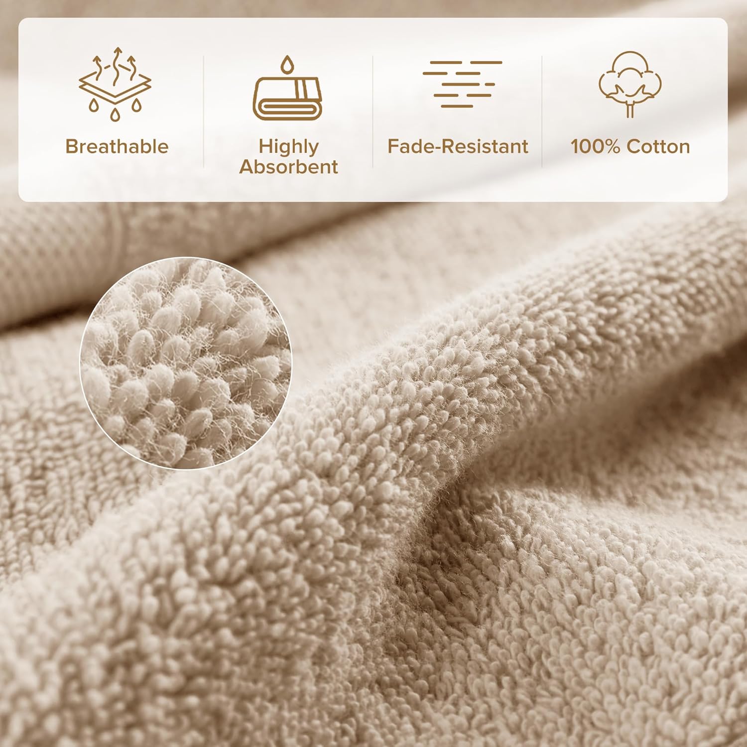 Comfort Spaces Turkish Bath Towel Set 6 Piece Tan Beige