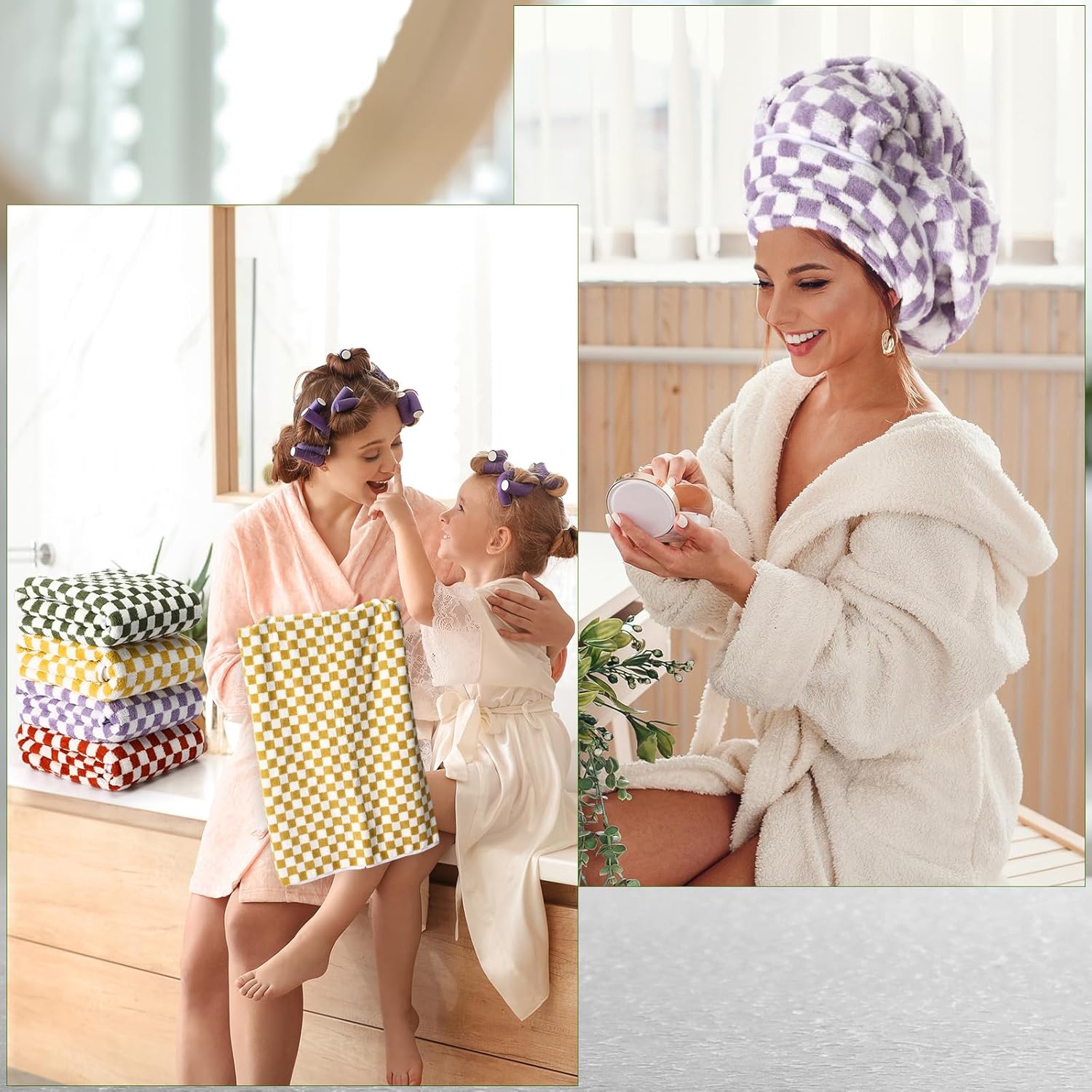 Peryiter 4 Pcs Checkered Bath Towel Set