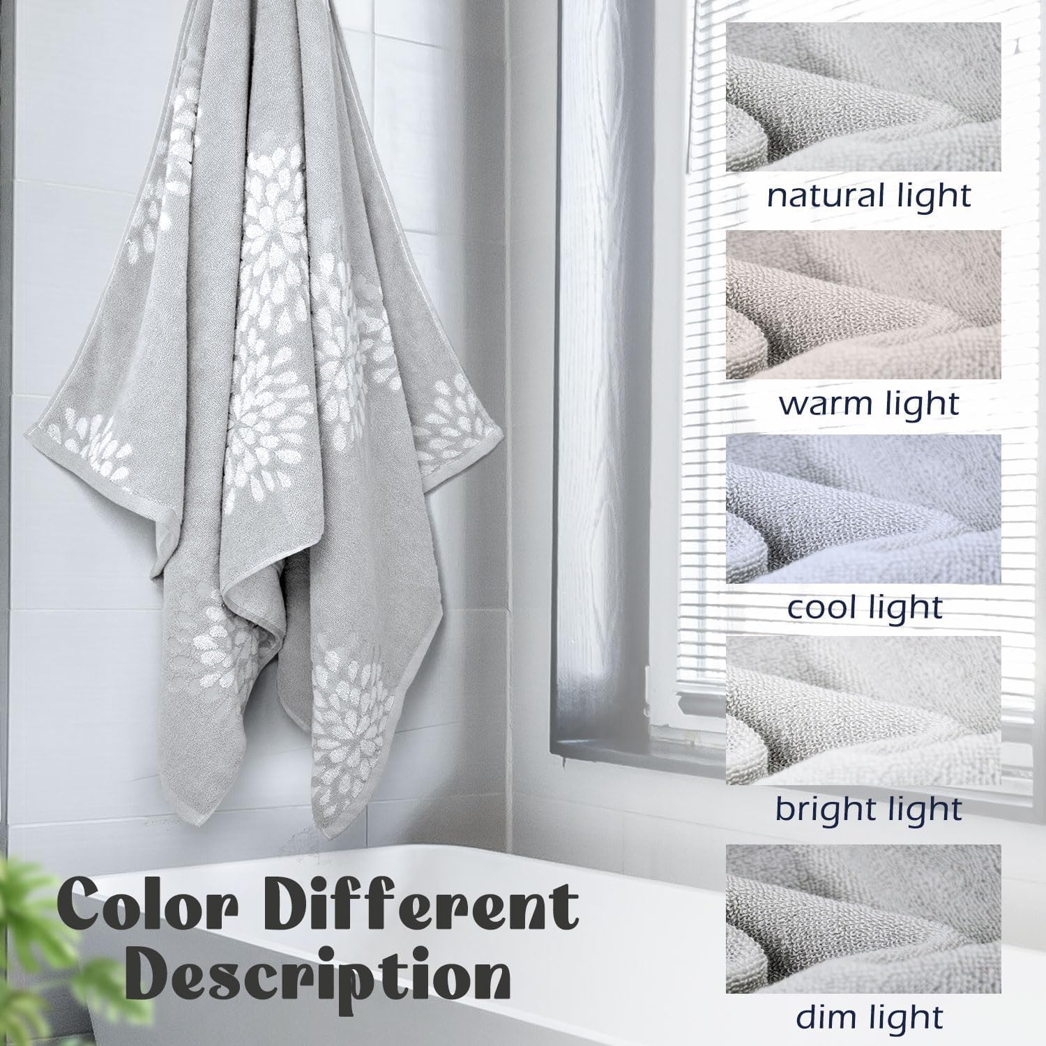 Light Grey Bath Towels Set of 2 - Soft Quick Dry 55 x 28