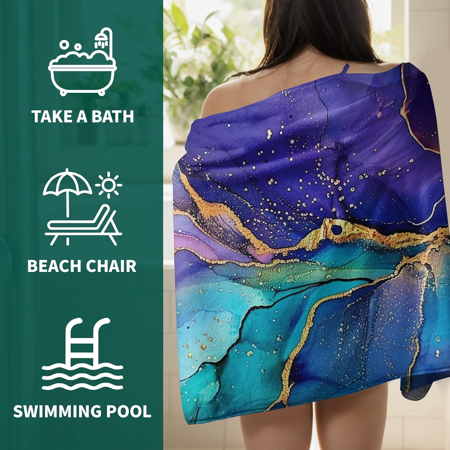 GAIIIIYOU Purple Blue Marble Bath Towel