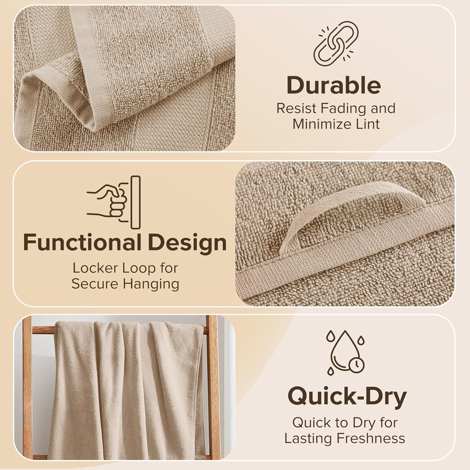Comfort Spaces Turkish Bath Towel Set 6 Piece Tan Beige
