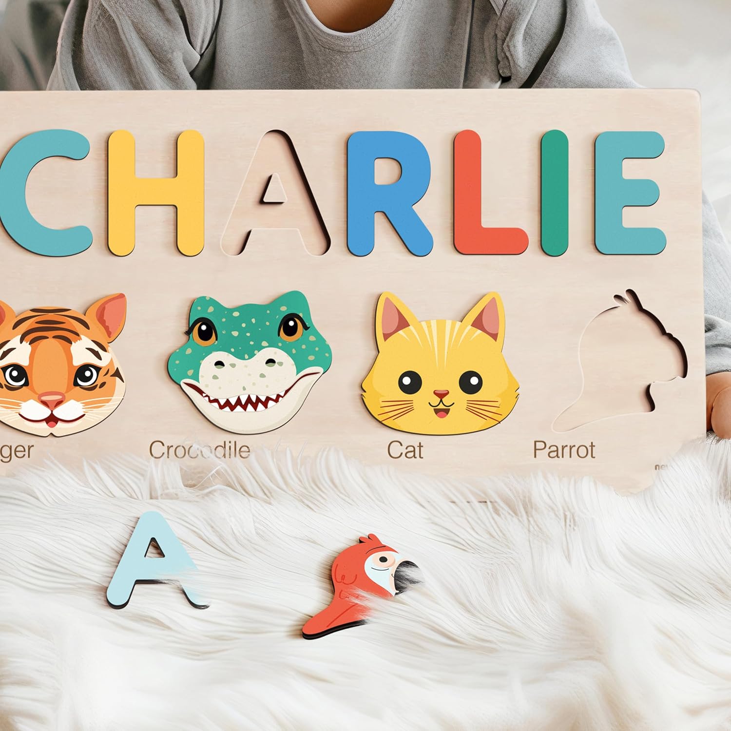 Nevandora Personalized Wooden Name Puzzle for 1 Year Old