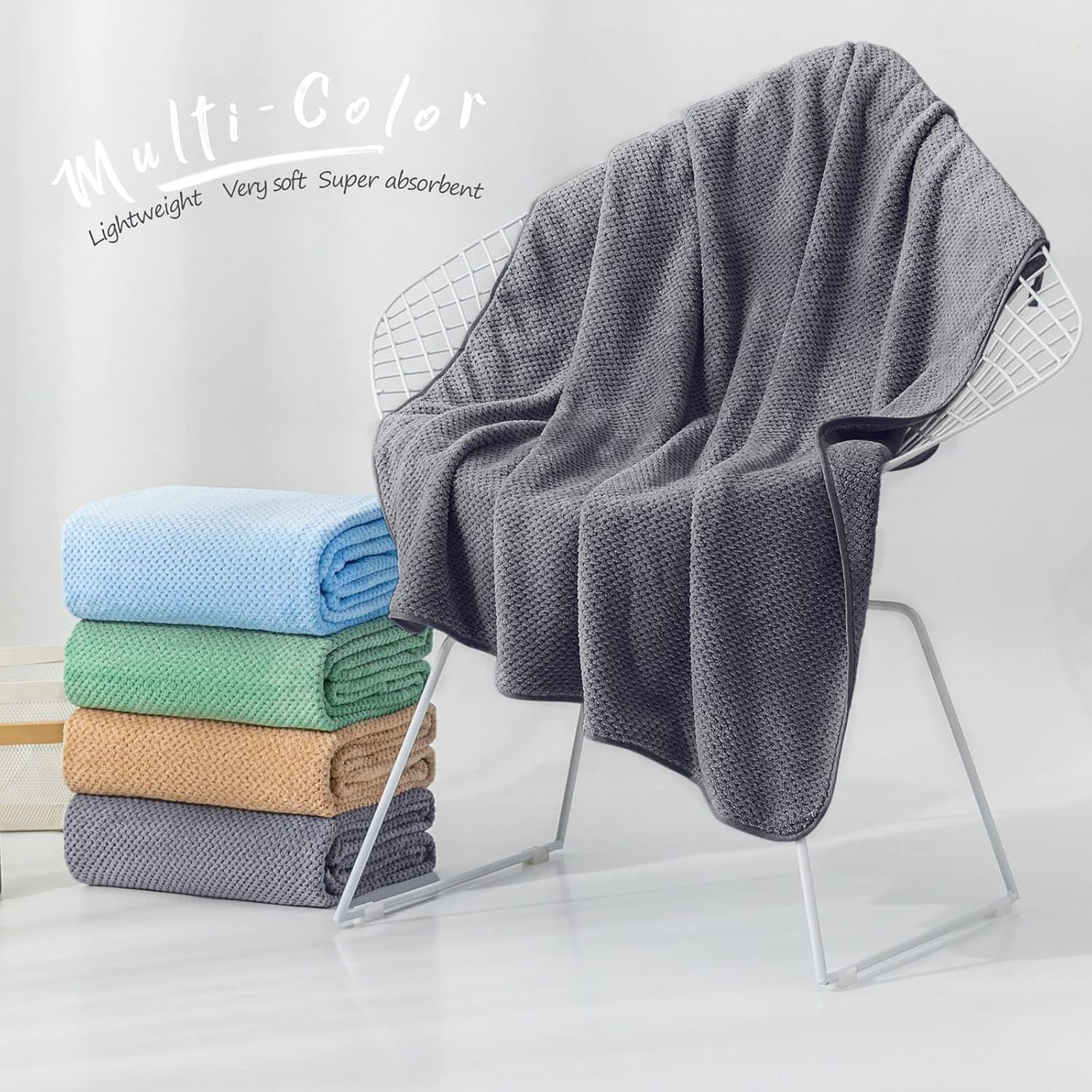 OLESTER Microfiber Grey Bath Towel Set 2 Pack 1