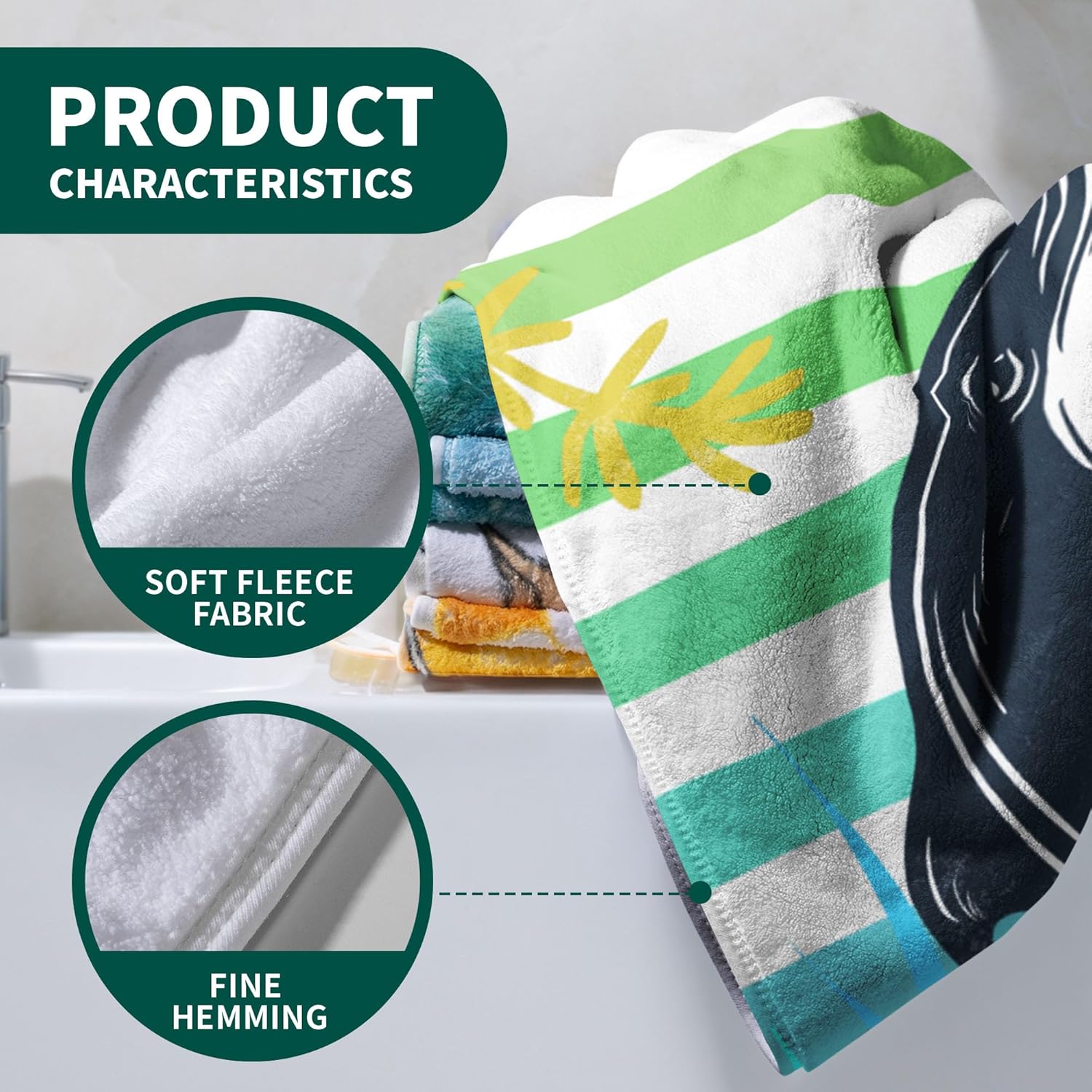 Colorful Stripes Cartoon Dolphin Microfiber Bath Towel