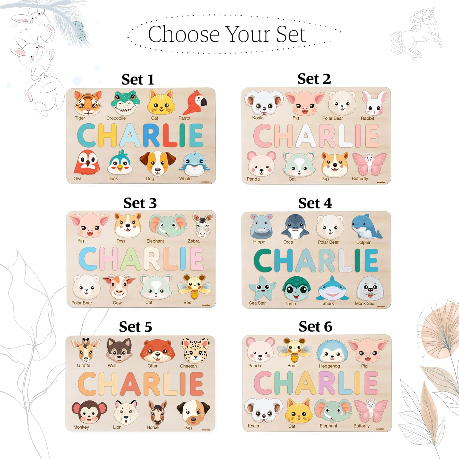 Personalized Wooden Name Puzzle with Animals 1