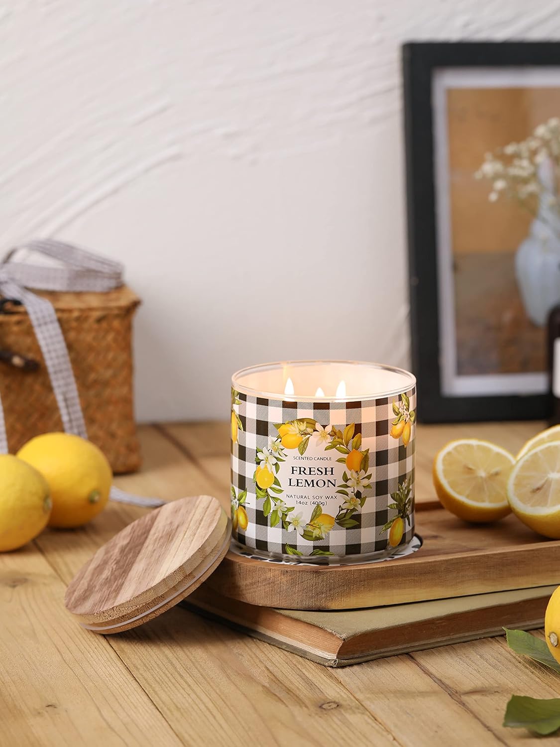 Fresh Lemon Scented Jar Candle 14 oz 3 Wicks