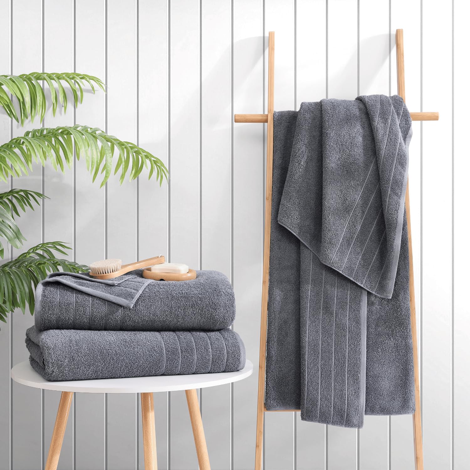 Casa Platino 100 Cotton 2 Pack Bath Towels Set - Cool Grey
