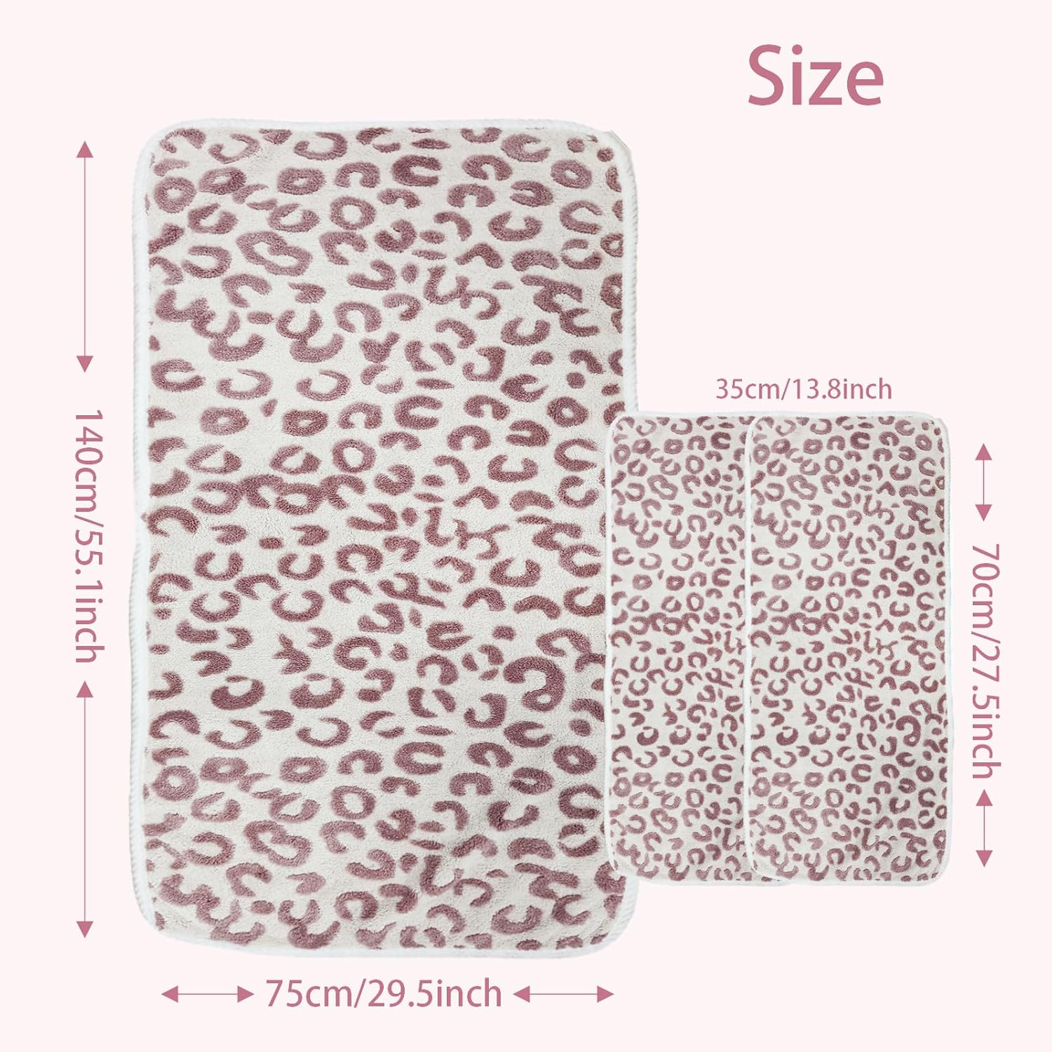 USTIDE Light Purple Leopard Print Bathtowel Set 3 Pieces