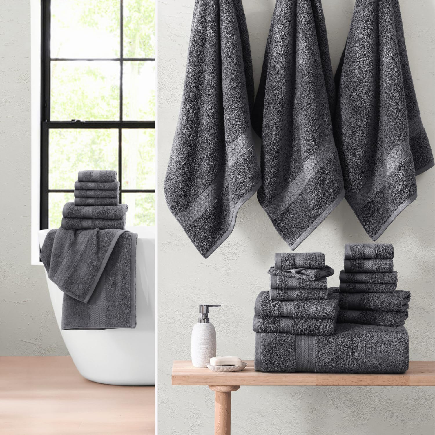 UrbAmerican Extra Large Bath Towels Pack of 4 - 30x60in 100 Cotton Grey