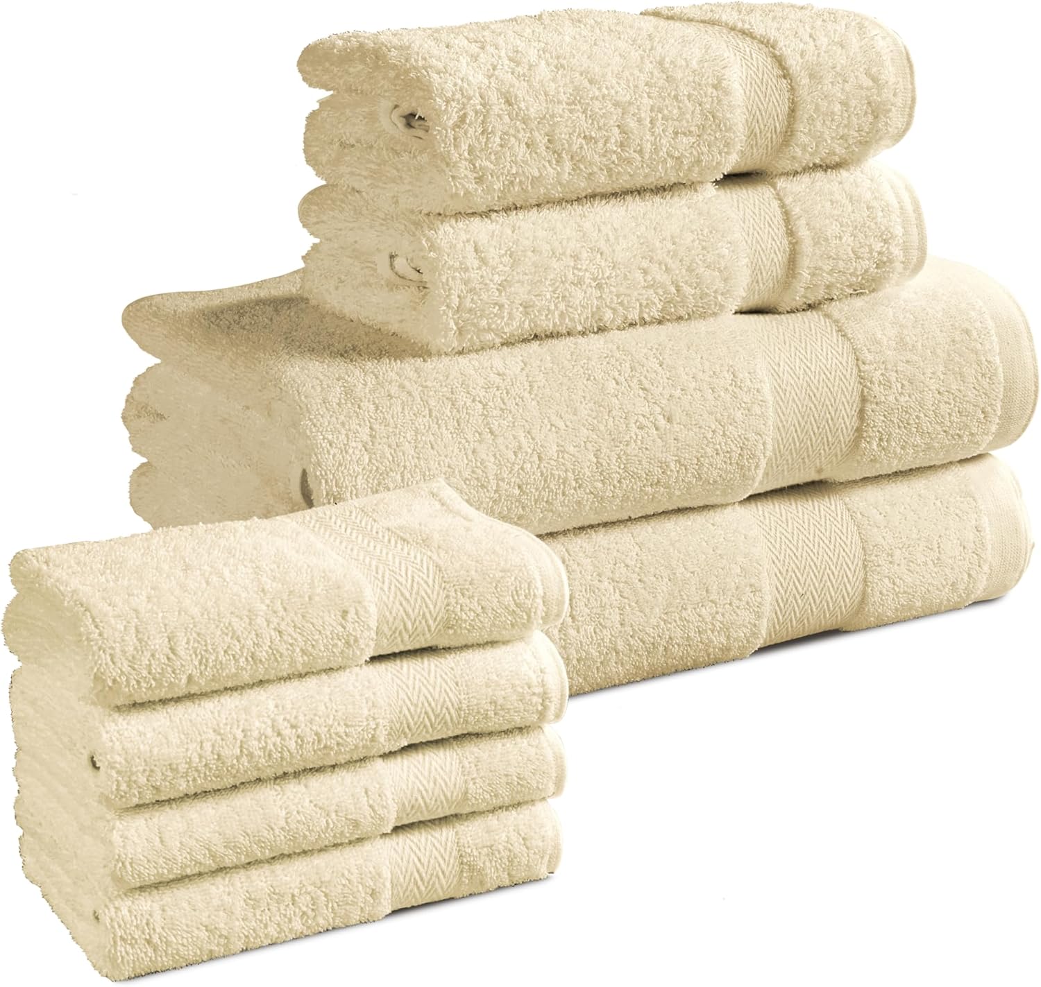 BolBomS 8 Piece Towel Set - Ultra Soft 100 Cotton Beige