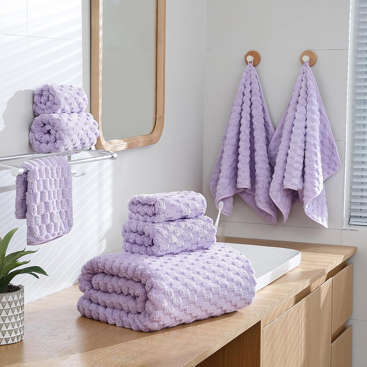 NALIVO Extra Large Bath Towel Set of 6 40x80 Lavender