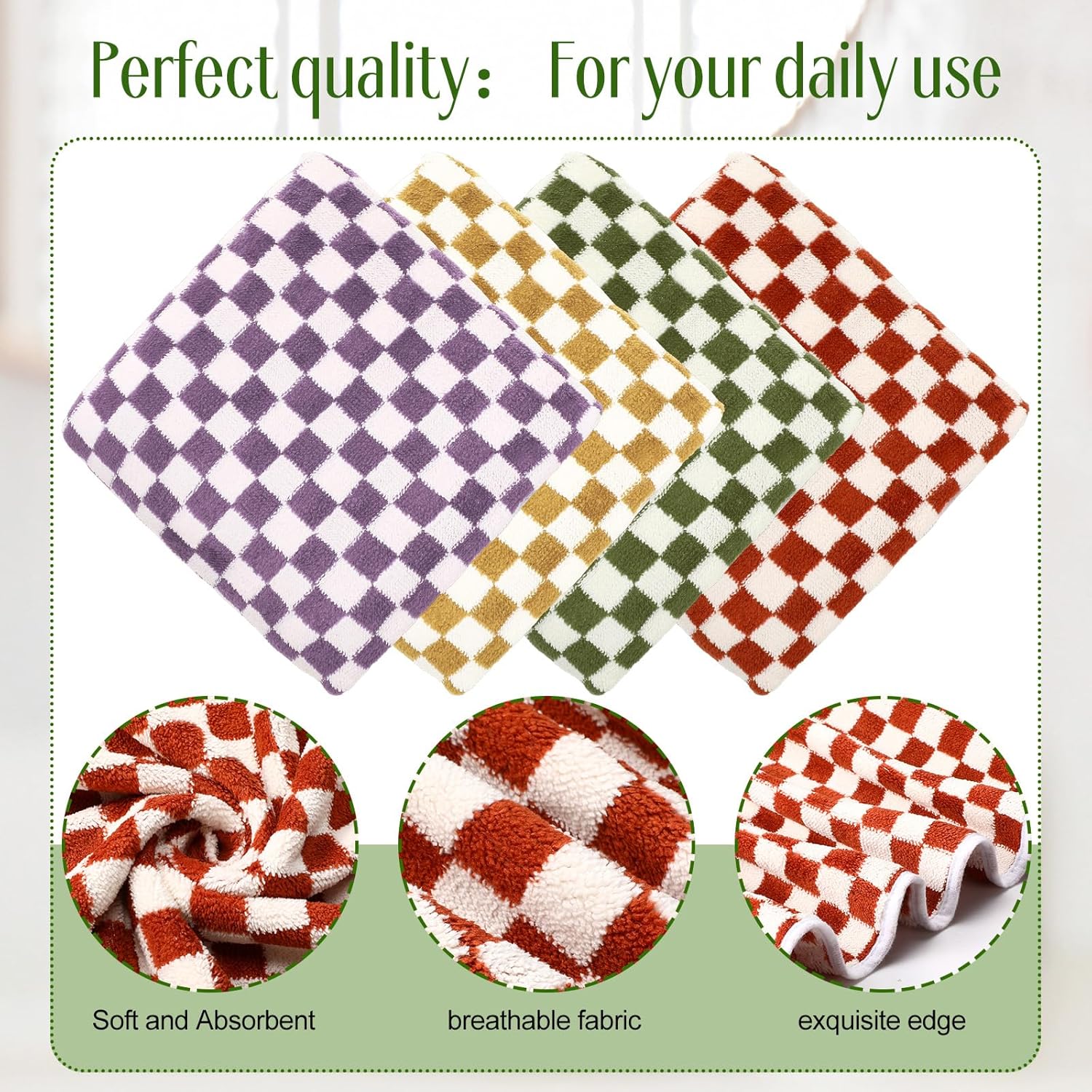 Peryiter 4 Pcs Checkered Bath Towel Set