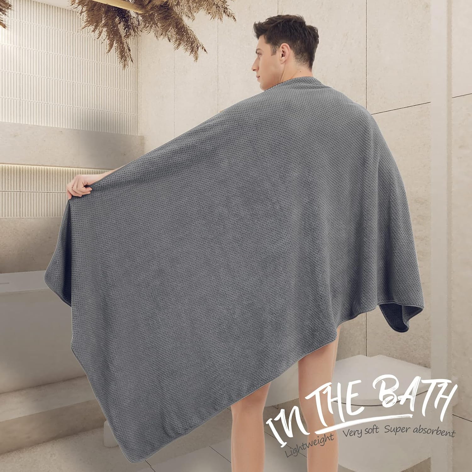 OLESTER Microfiber Grey Bath Towel Set 2 Pack 1