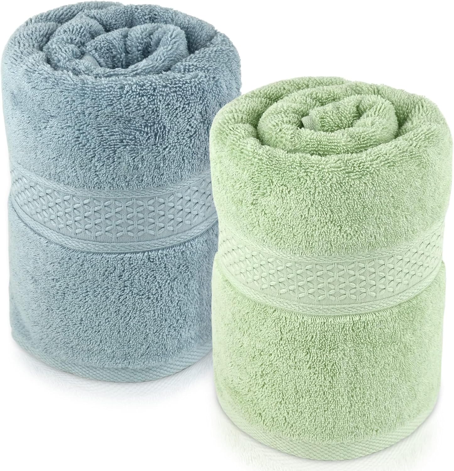 Cleanbear 2 Pack Bath Towels Light-Gray Light-Green