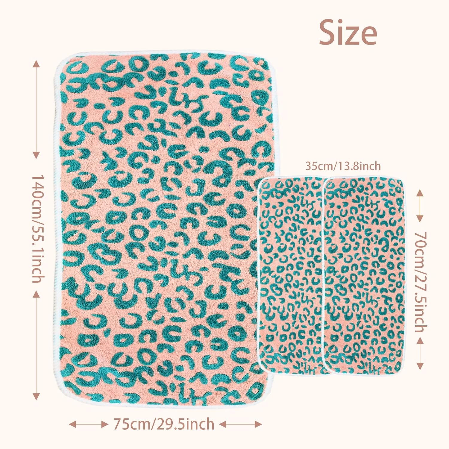 USTIDE 3 Piece Green Leopard Print Towel Set