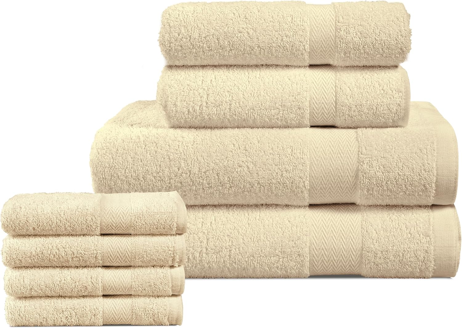 BolBomS 8 Piece Towel Set - Ultra Soft 100 Cotton Beige
