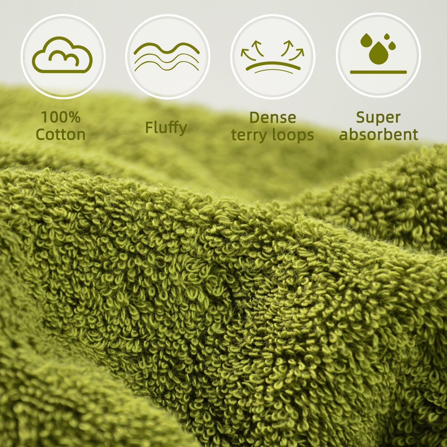 Cleanbear Bathroom Towel Set of 4 - 100 Cotton Moss Green
