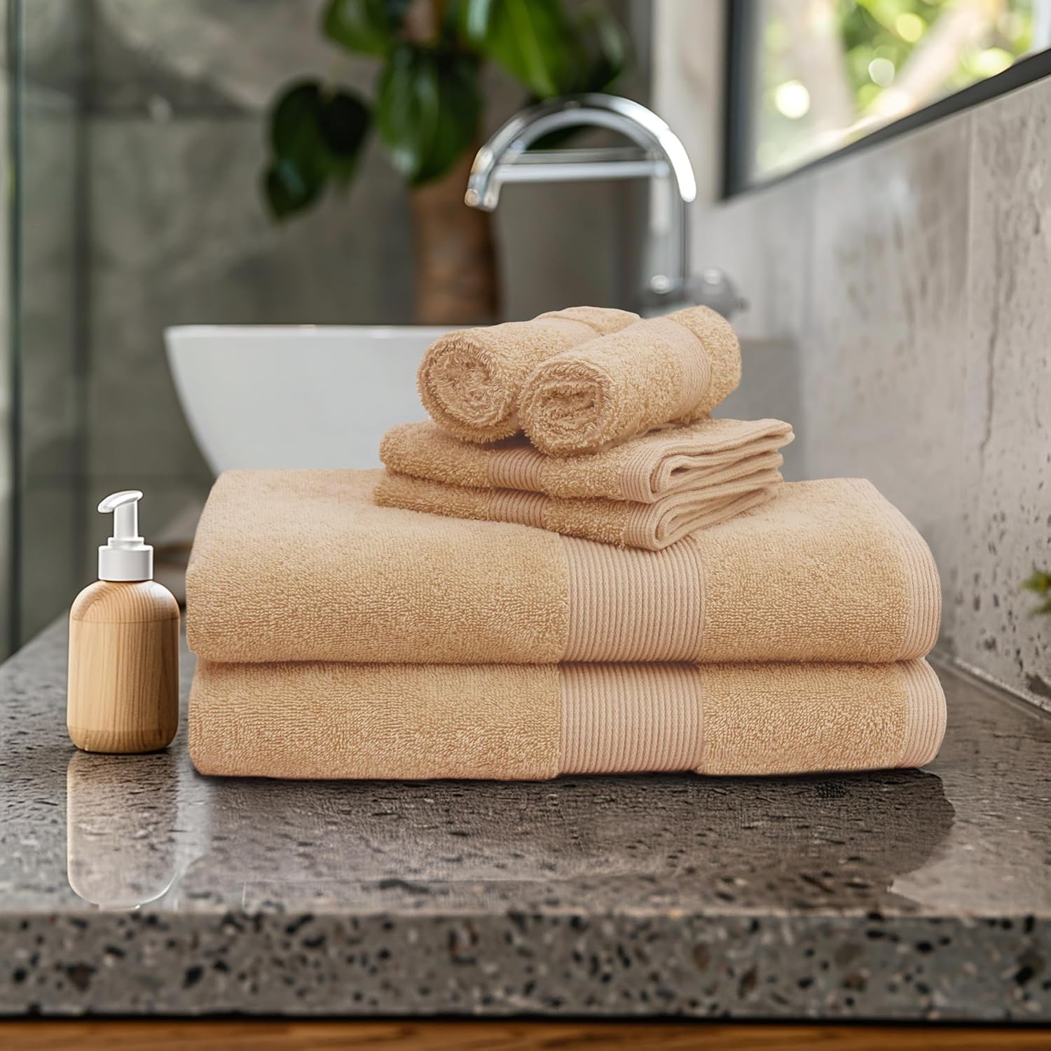 COTTON CRAFT 8-Piece Towel Set - 500 GSM Beige Bath Towels