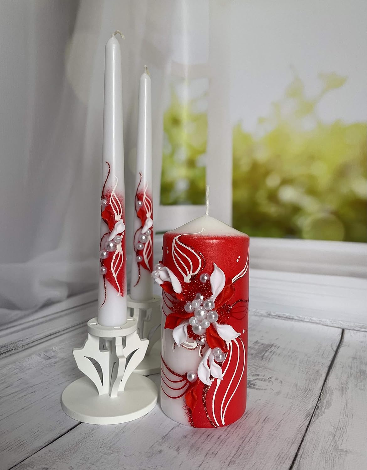 Magik Life Unity Candle Set - 6 Pillar 2 Taper Candles - Royal Red