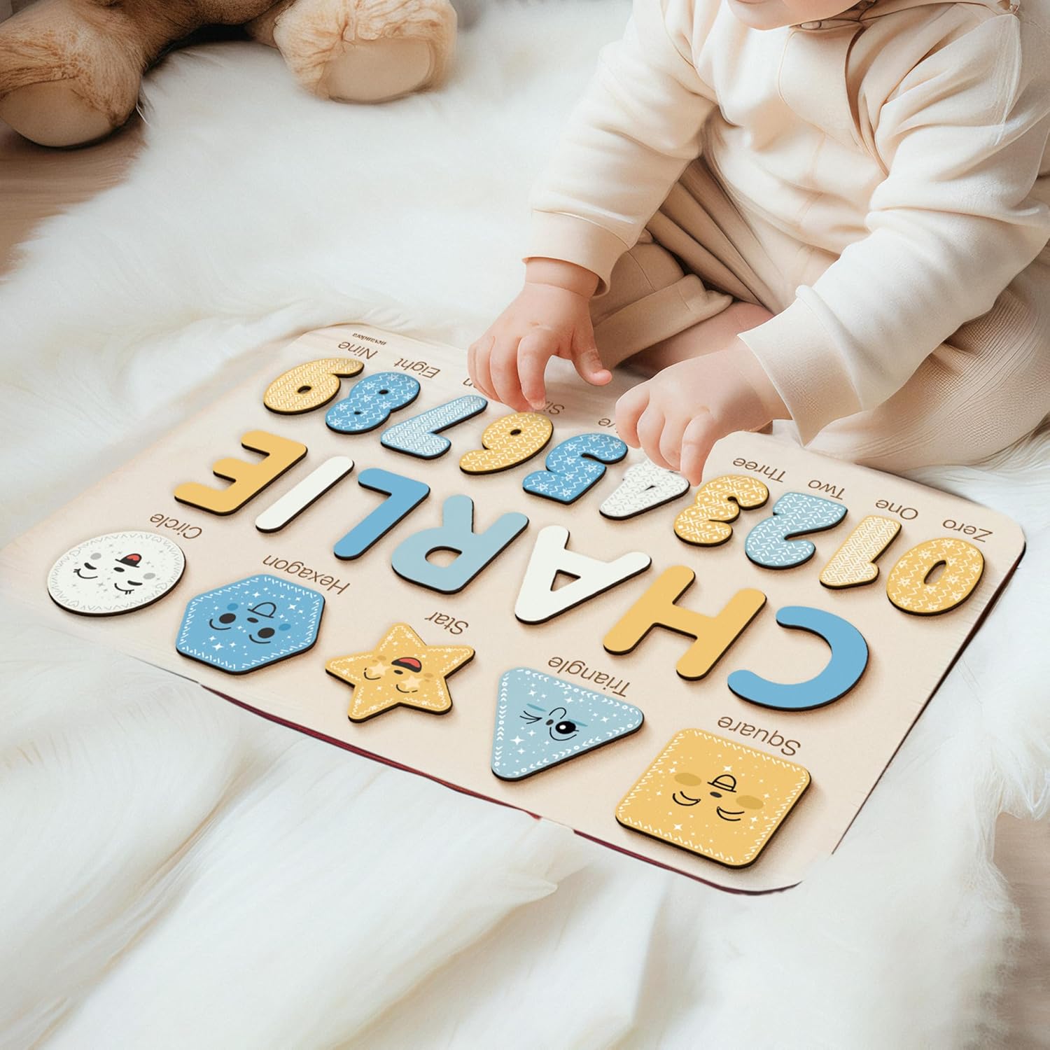 Nevandora Personalized Wooden Name Puzzle for Baby Girls and Boys