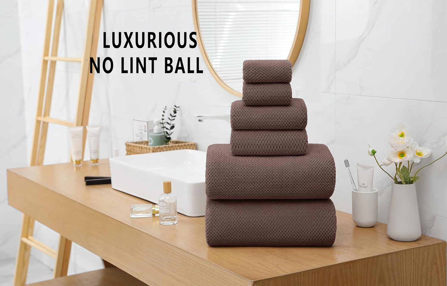 YTYC 39x78 Inch Oversized Bath Towels 2 Piece Brown Microfiber Luxury