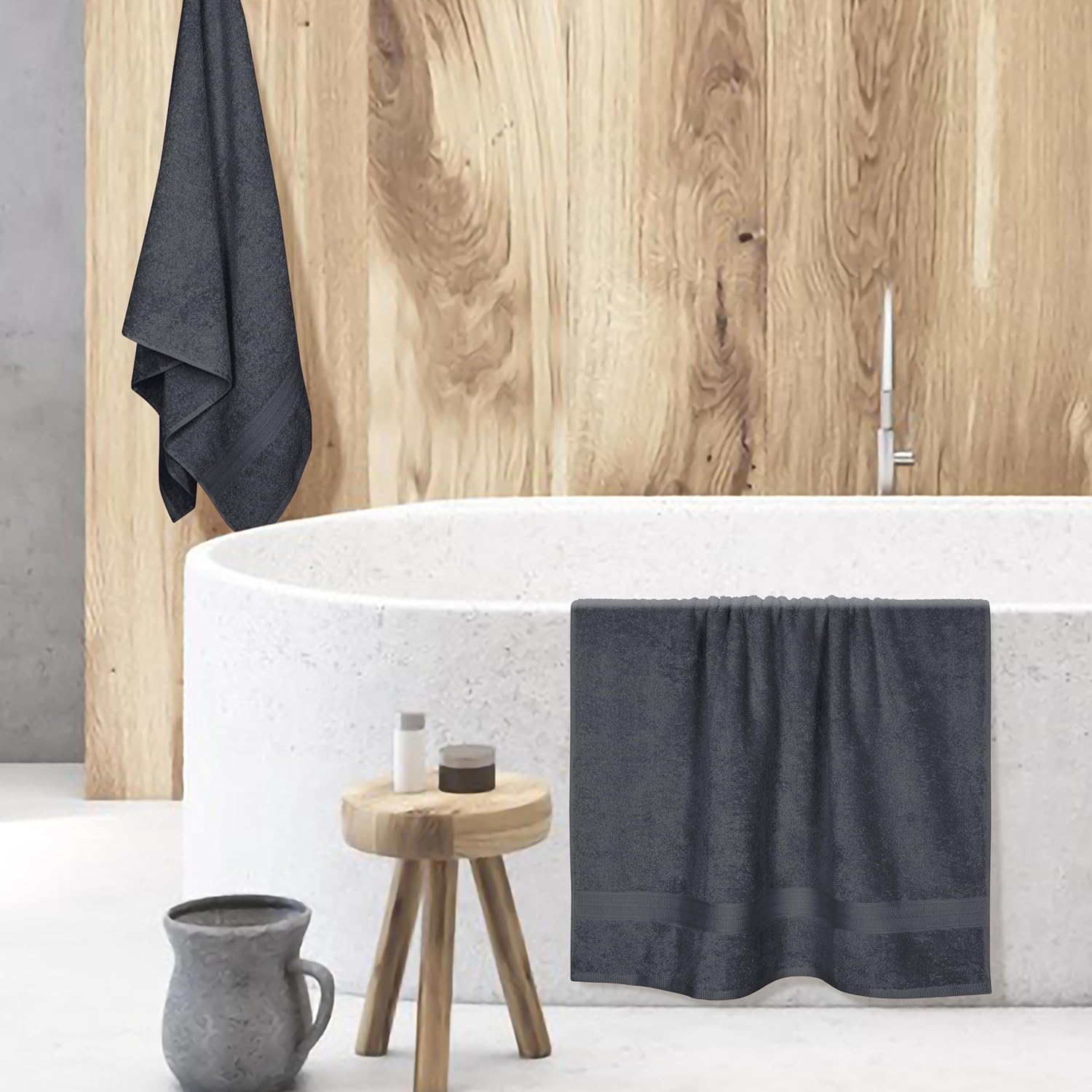 BOUTIQUO 2 Pack Oversized Cotton Bath Towels - Charcoal Grey