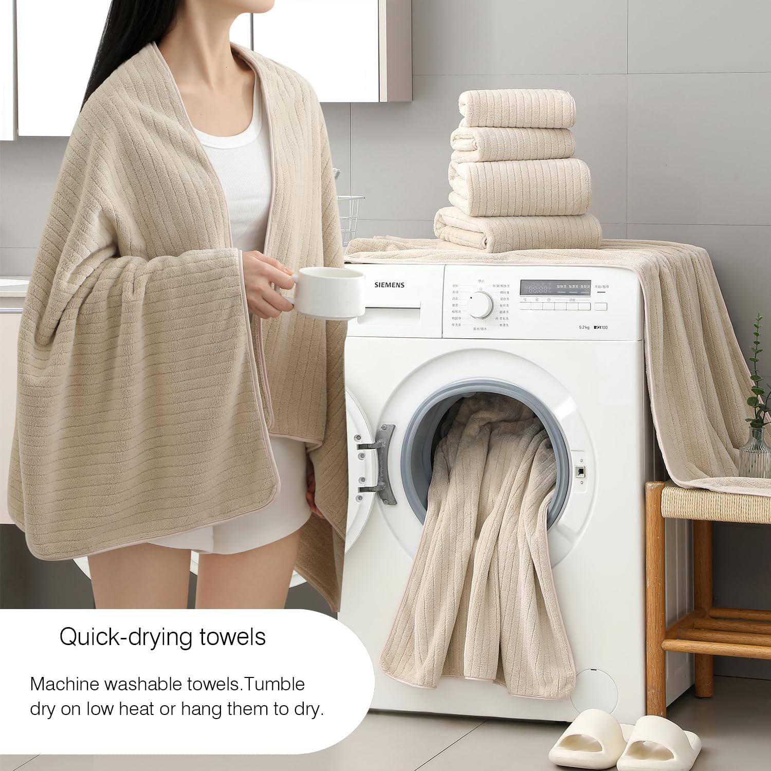 Hailea 18 Piece Family Bath Towel Set - Beige 1