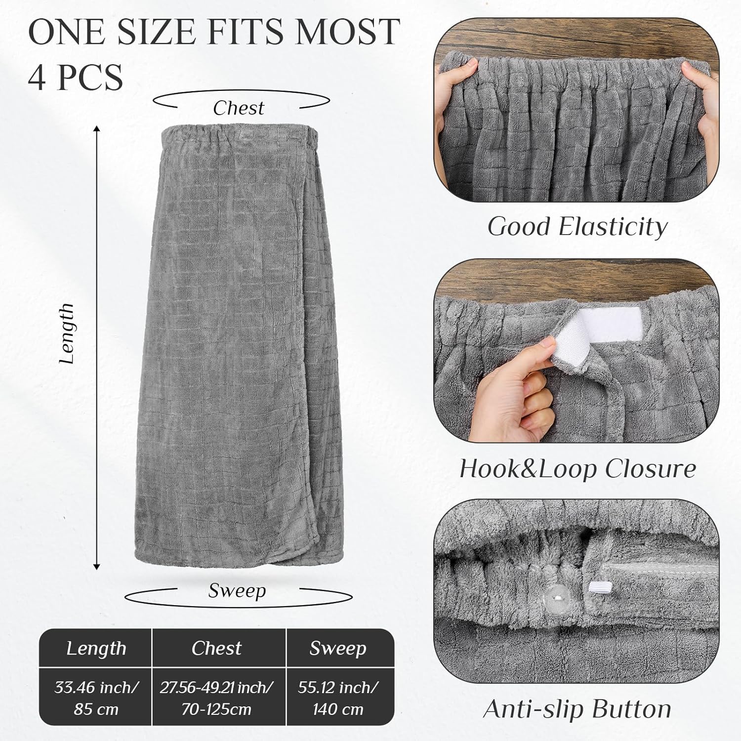 Tigeen 4-Pack Spa Towel Wraps for Women Adjustable Elastic Bath Robe