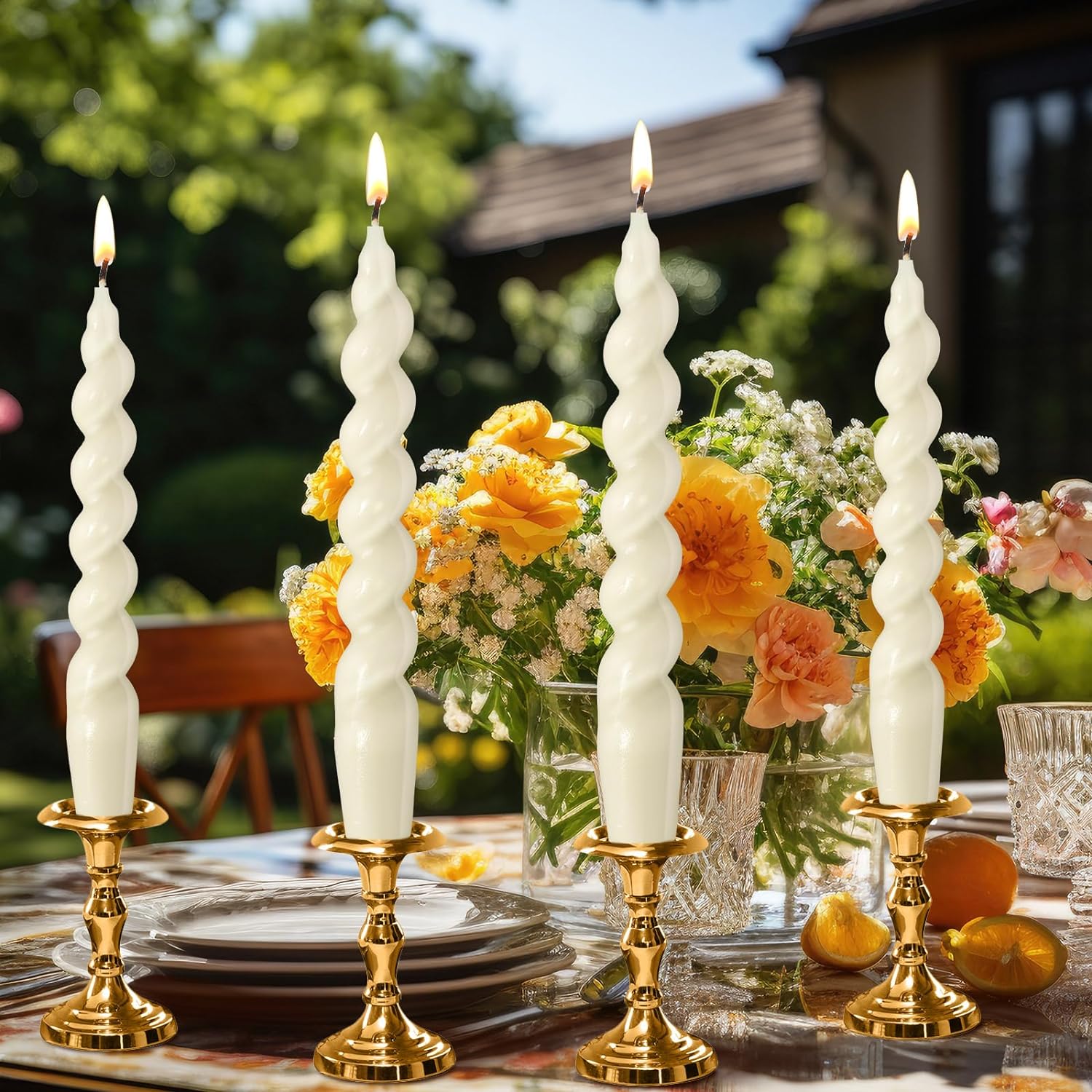 Zhengmy Spiral Taper Candlesticks 4 Pcs White