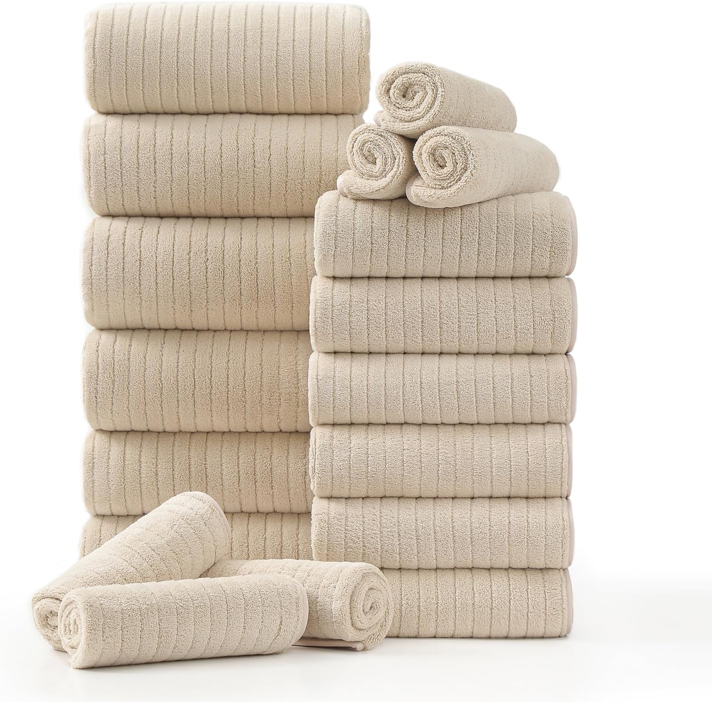 Hailea 18 Piece Family Bath Towel Set - Beige 1