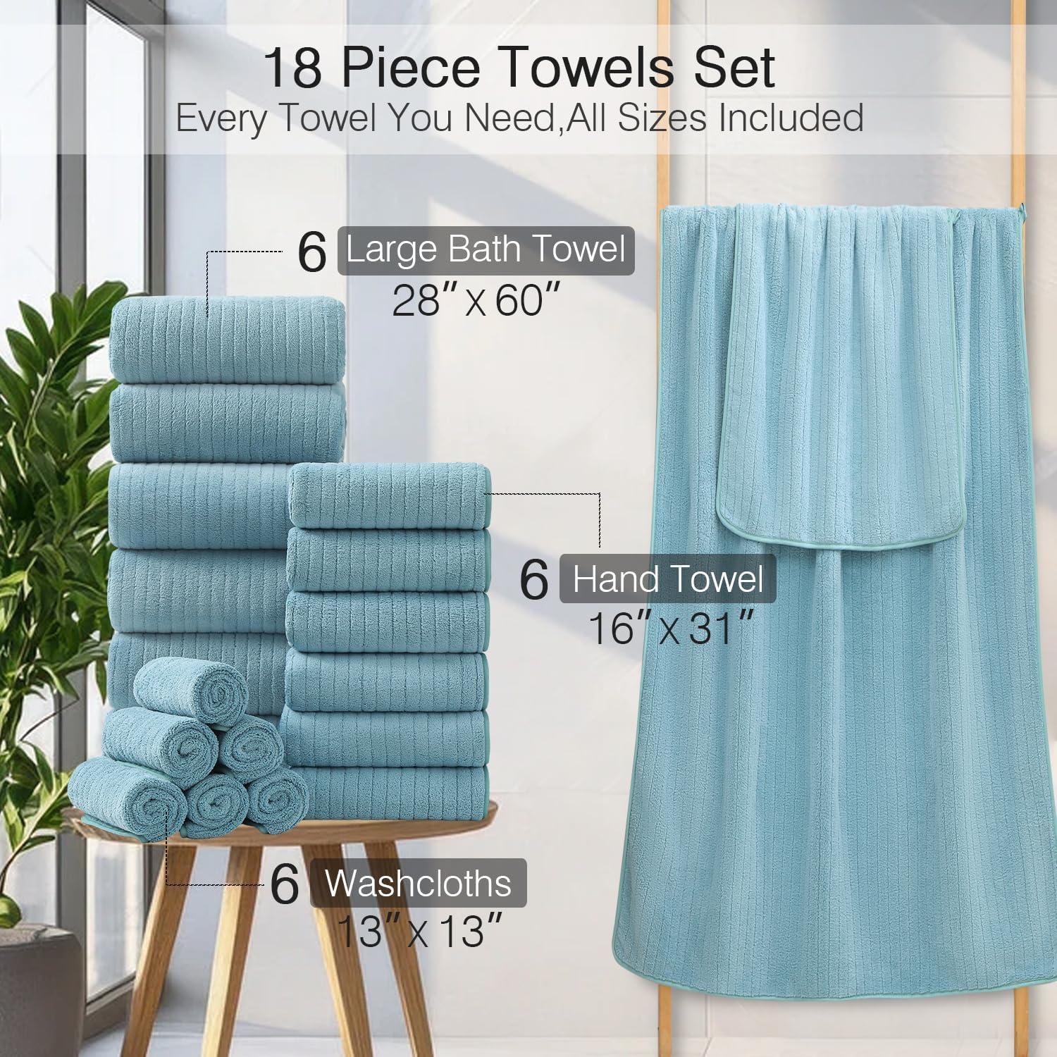 Hailea 18 Piece Family Bath Towel Set - Turquoise
