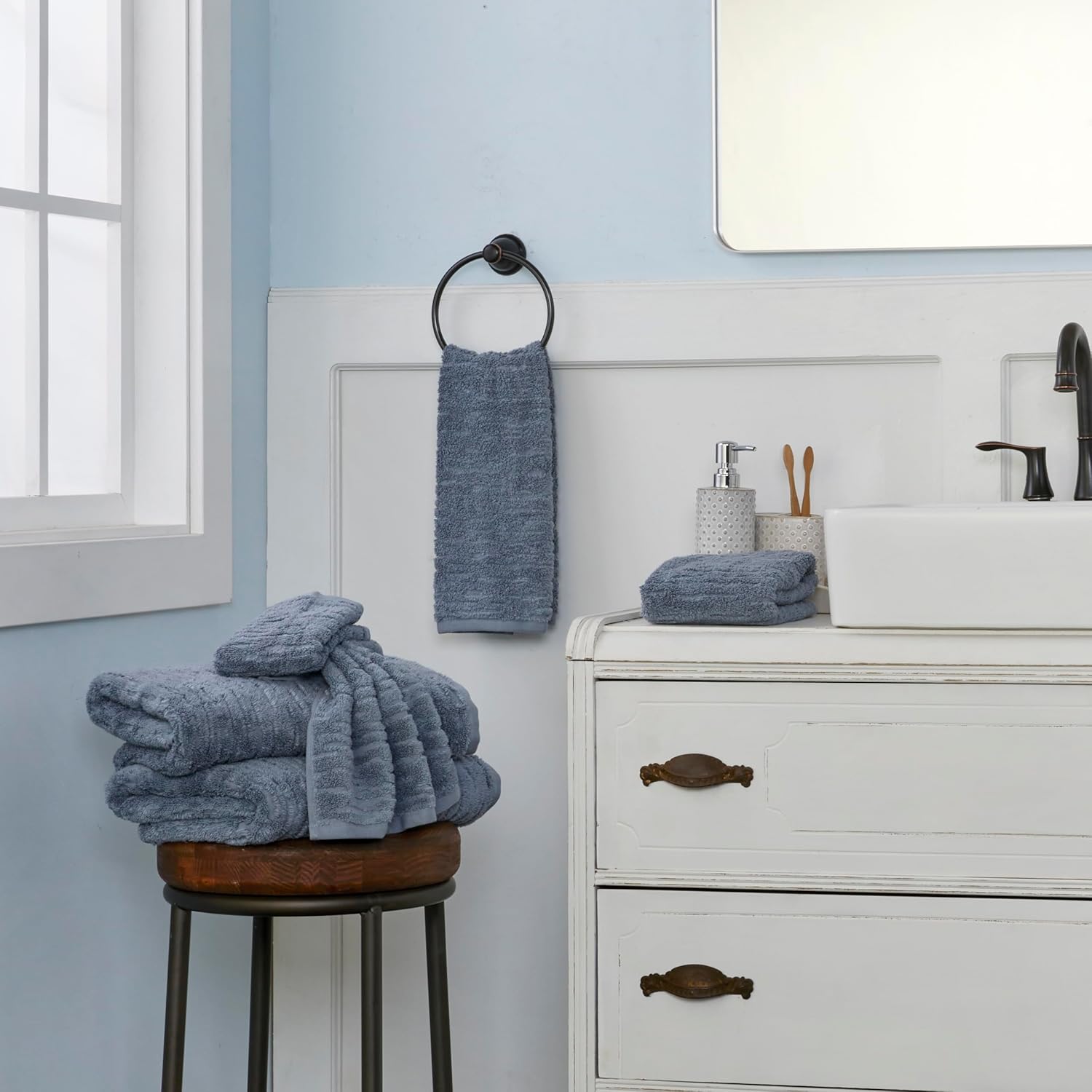 SKL Home CloudSoft Cotton Bath Towel Smoke Blue 1