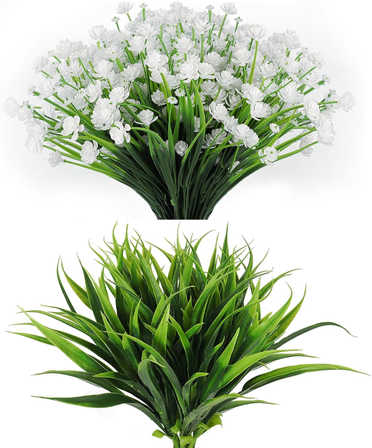 RECUTMS 12 Bundles Artificial Flowers 8Pcs Fake Grass for Outdoor 1